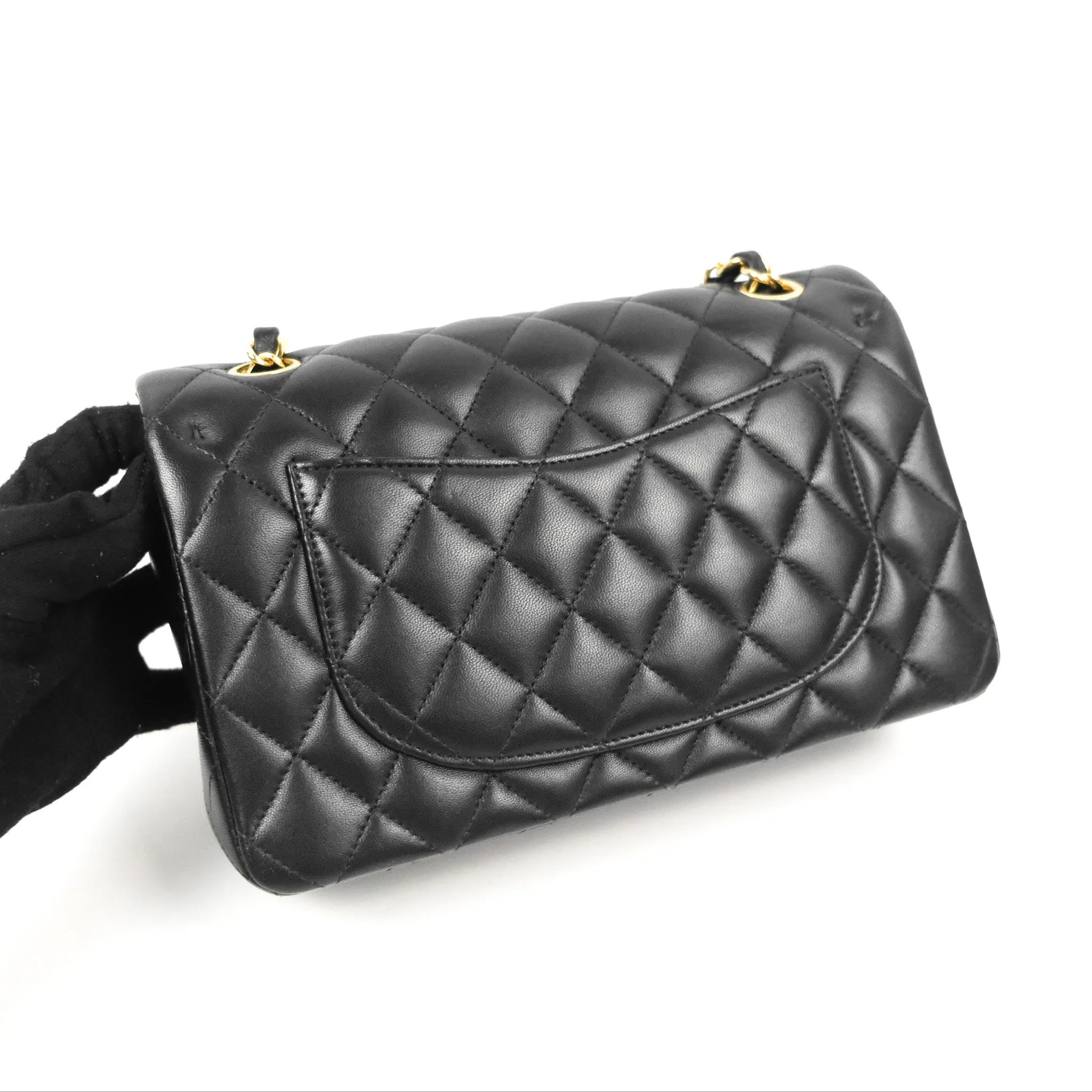 Chanel Small Classic Quilted Flap Black Lambskin Gold Hardware