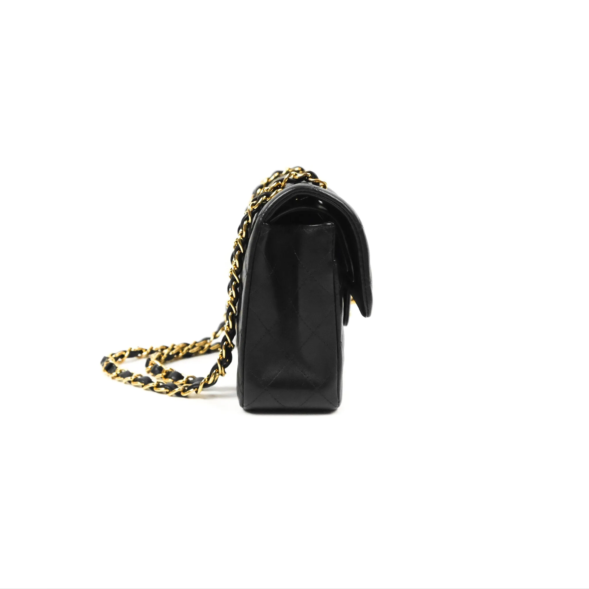 Chanel Small Classic Quilted Flap Black Lambskin Gold Hardware