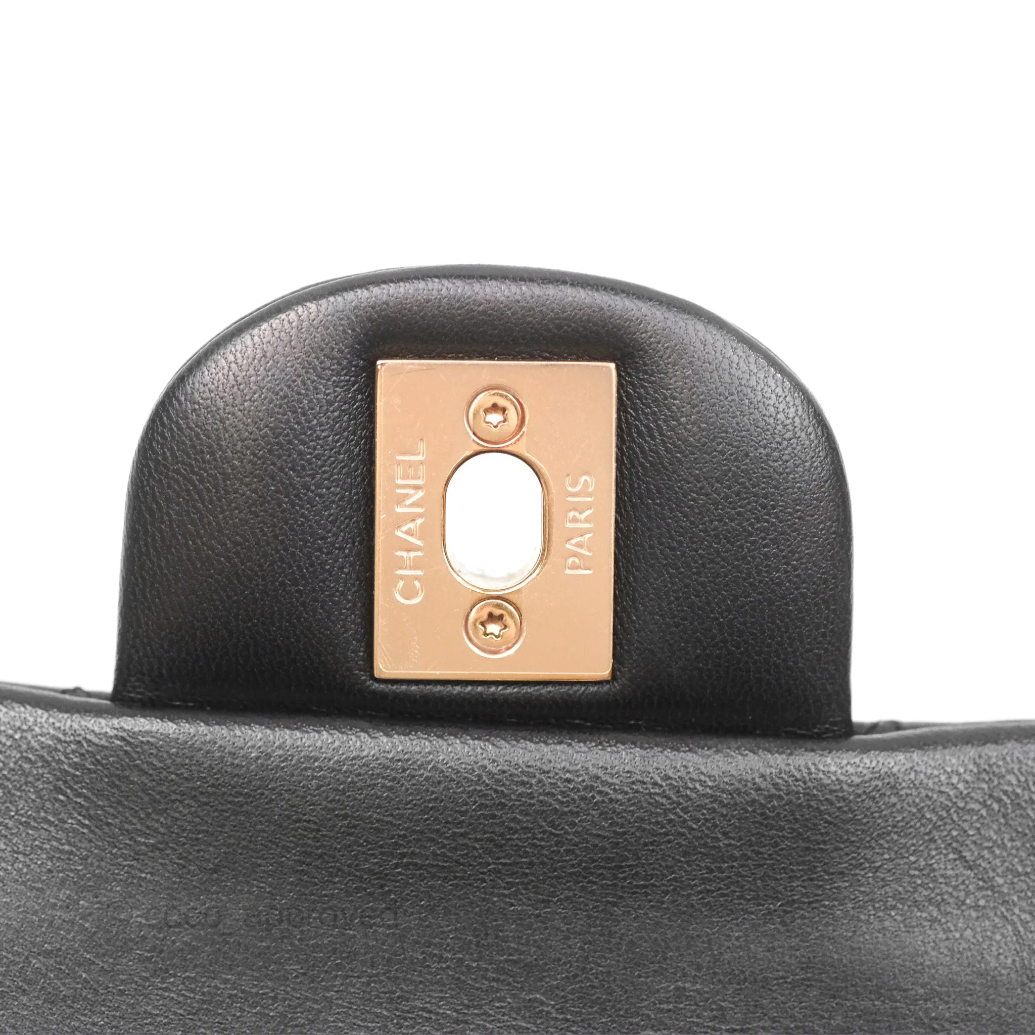 Chanel Small Classic Quilted Flap Black Lambskin Rose Gold Hardware