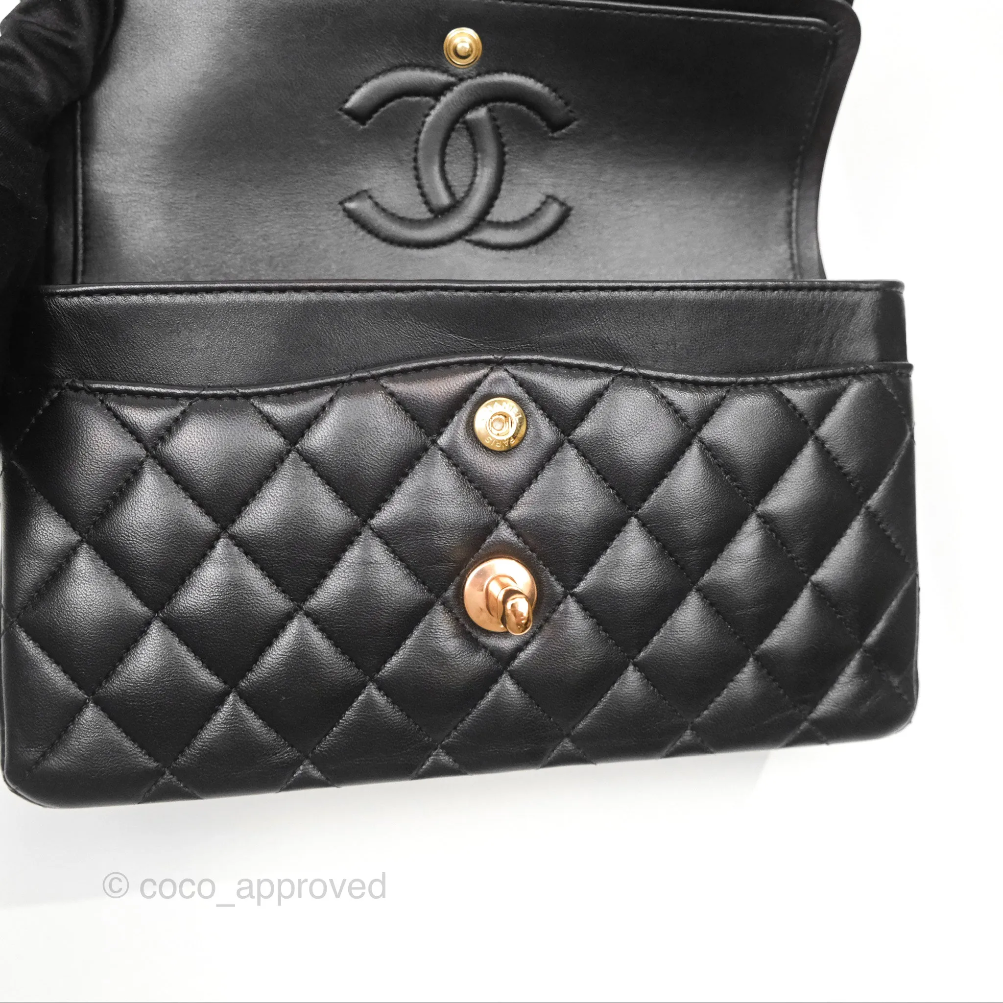 Chanel Small Classic Quilted Flap Black Lambskin Rose Gold Hardware