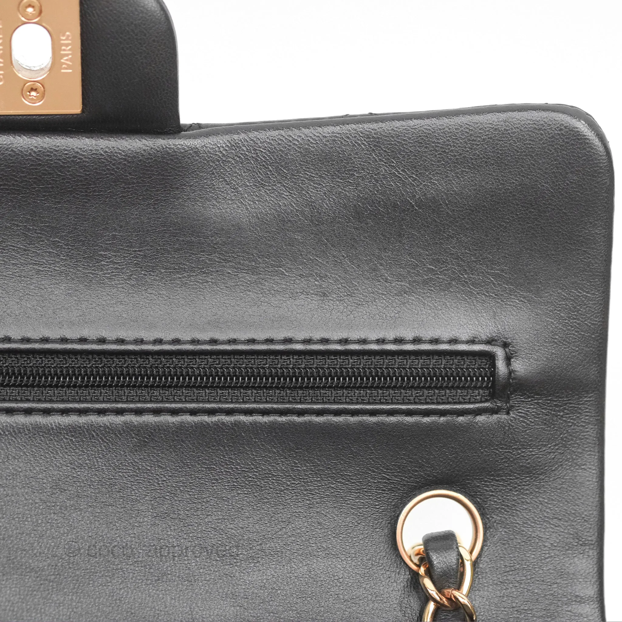 Chanel Small Classic Quilted Flap Black Lambskin Rose Gold Hardware