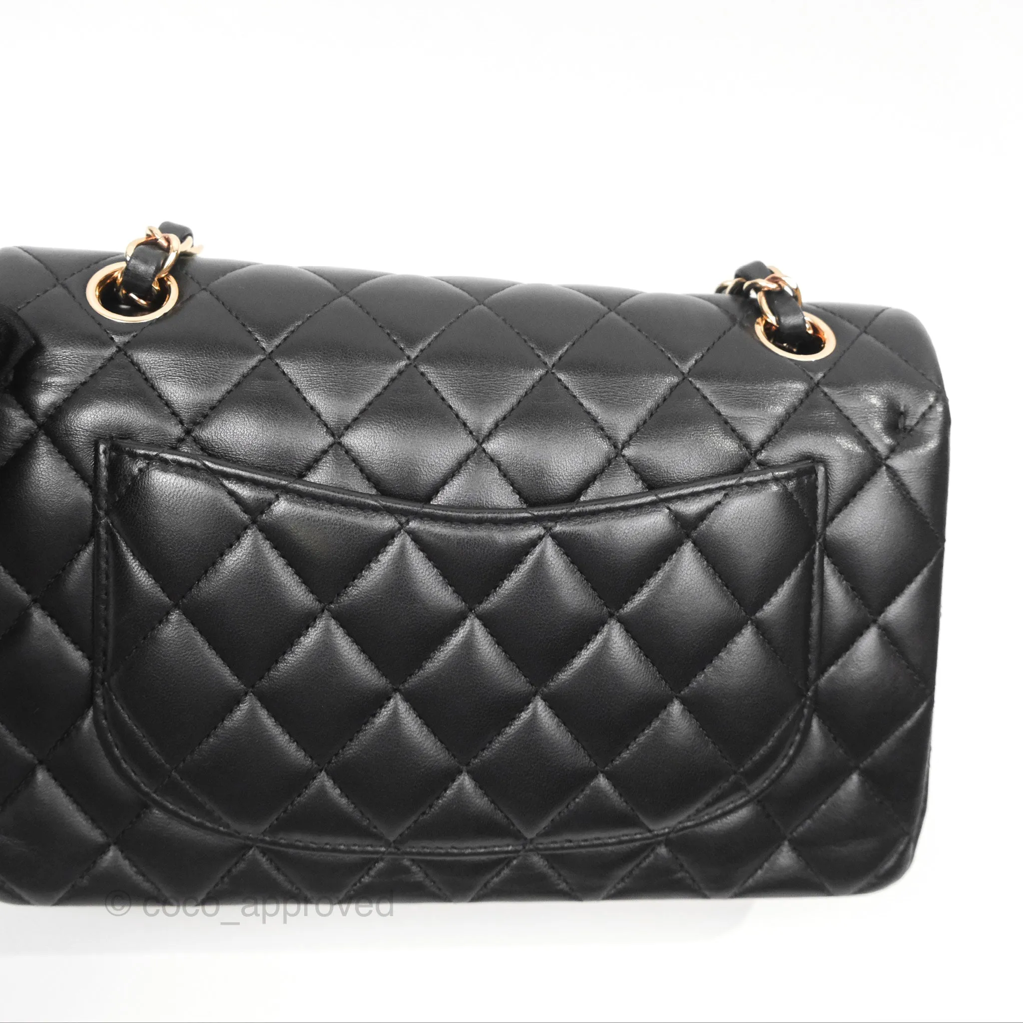 Chanel Small Classic Quilted Flap Black Lambskin Rose Gold Hardware