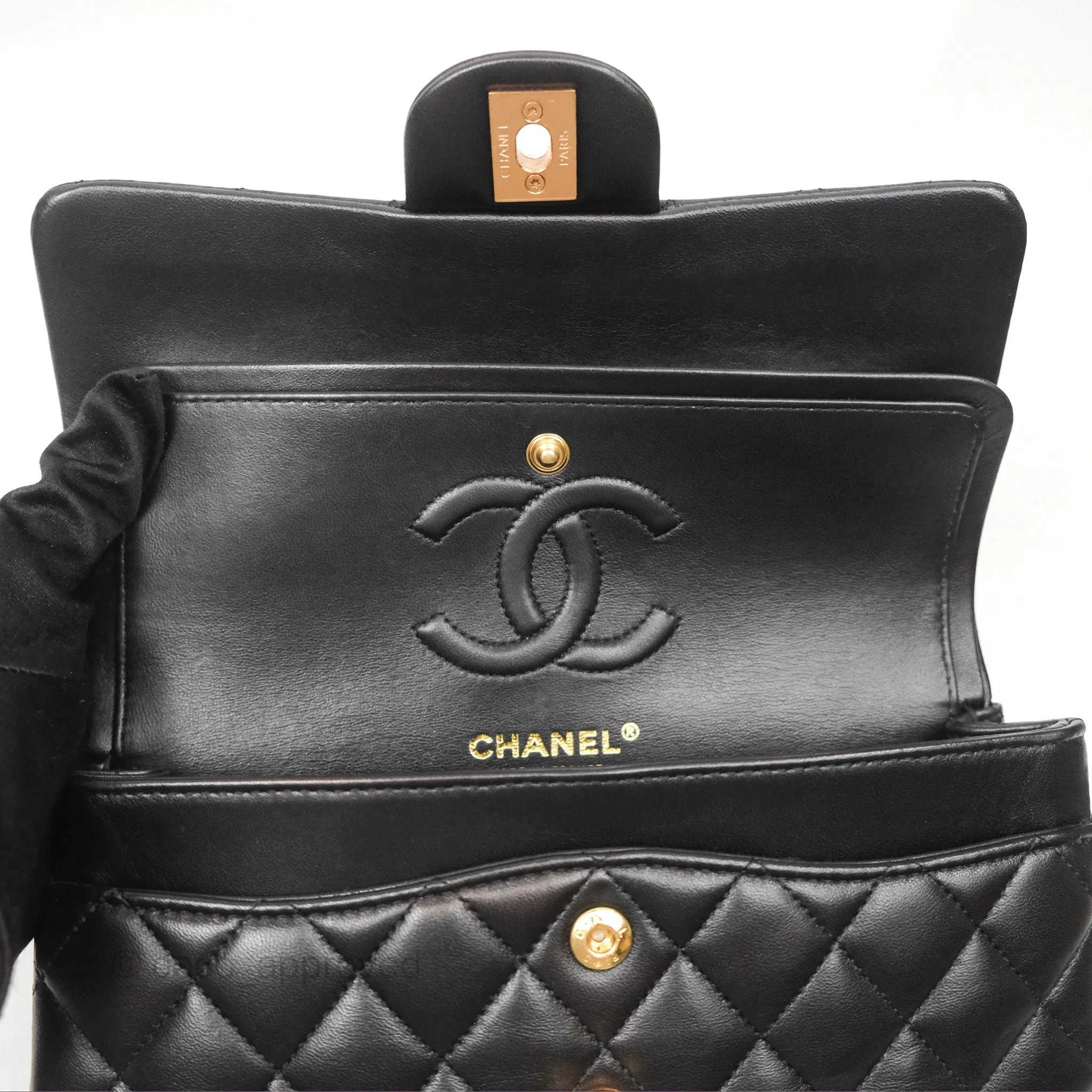 Chanel Small Classic Quilted Flap Black Lambskin Rose Gold Hardware