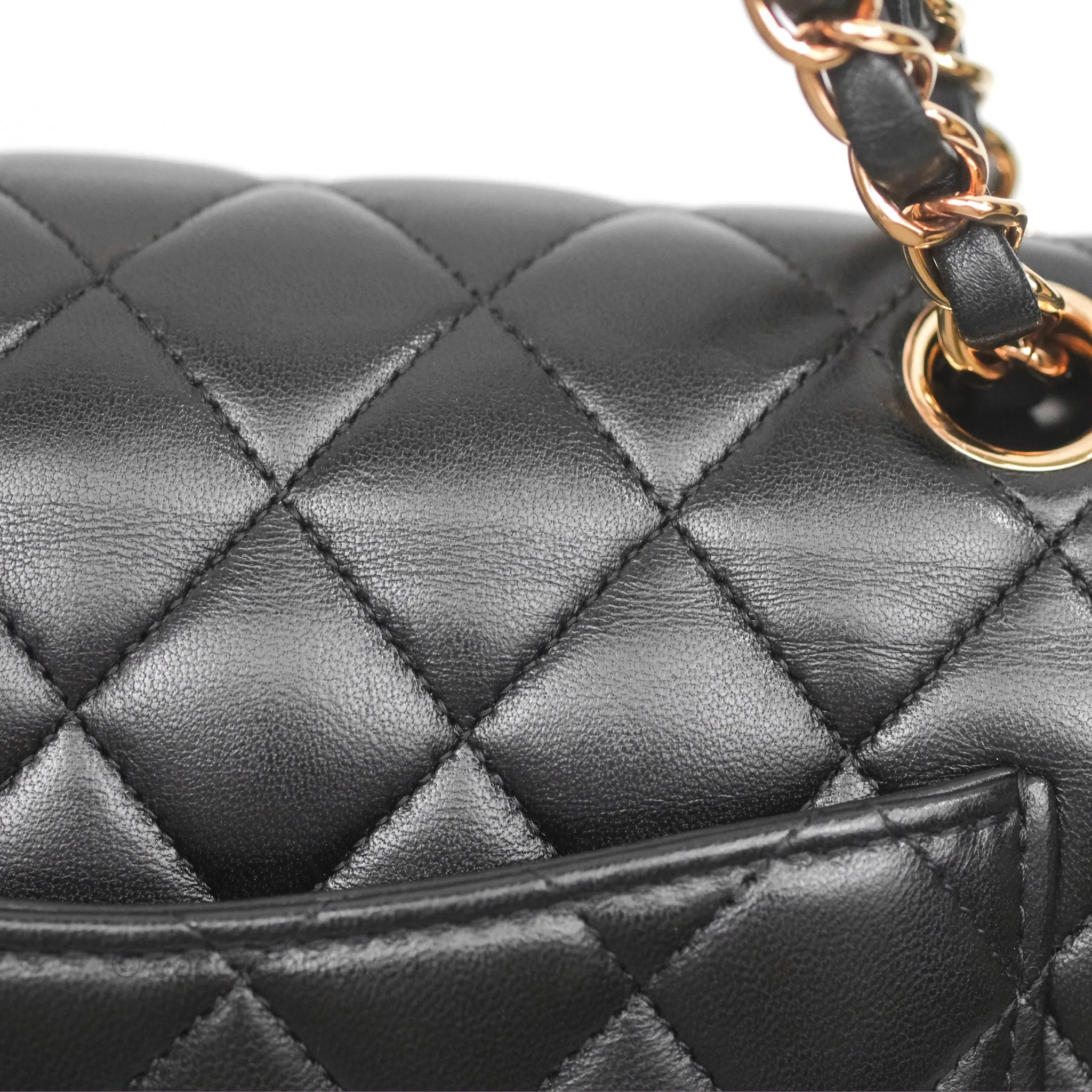 Chanel Small Classic Quilted Flap Black Lambskin Rose Gold Hardware