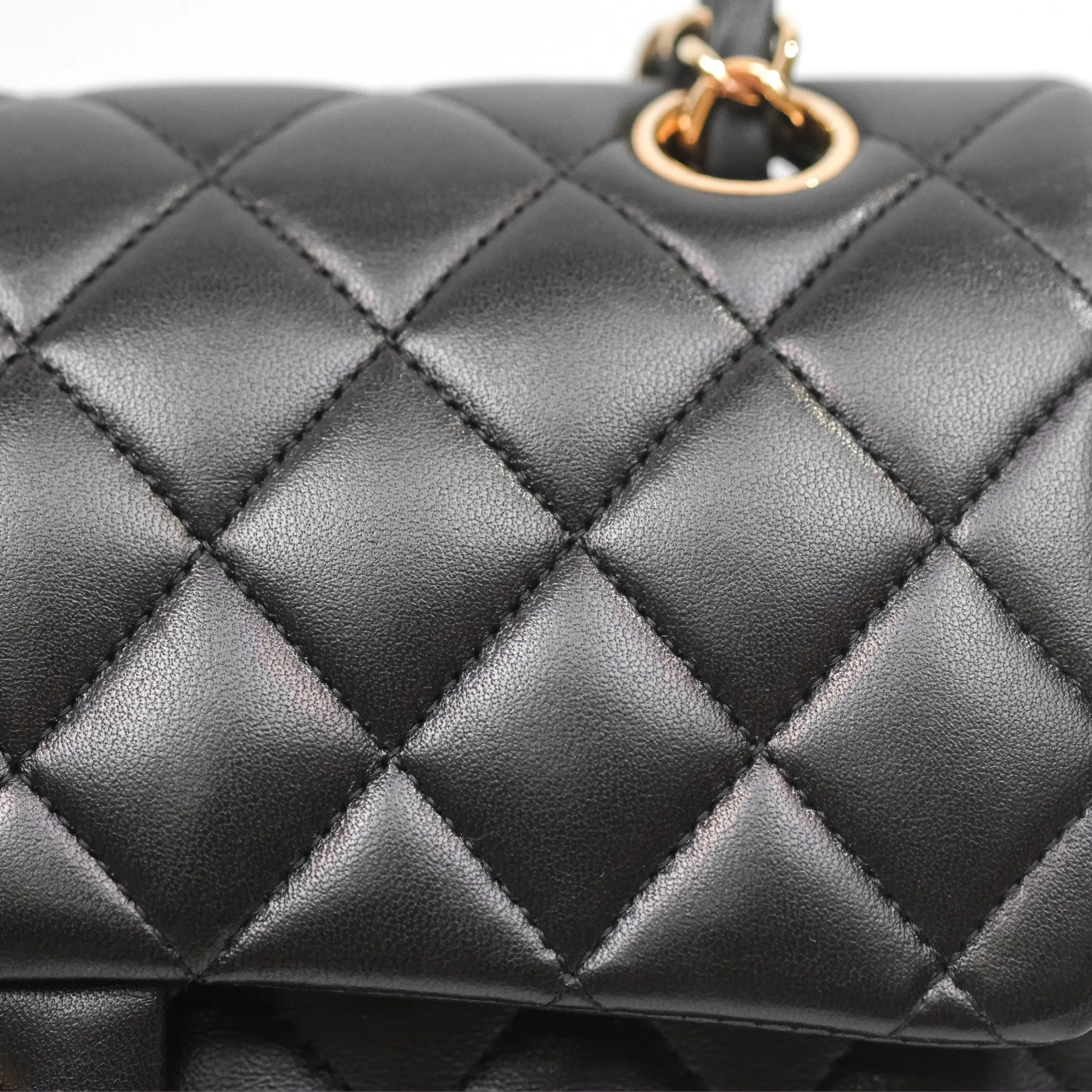 Chanel Small Classic Quilted Flap Black Lambskin Rose Gold Hardware