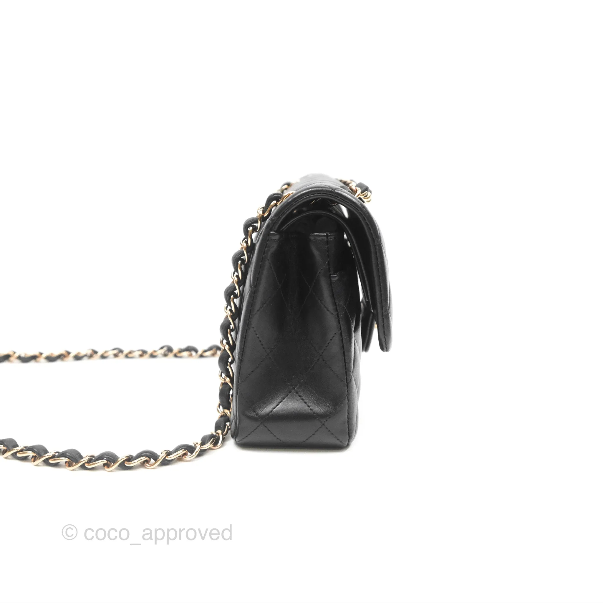 Chanel Small Classic Quilted Flap Black Lambskin Rose Gold Hardware