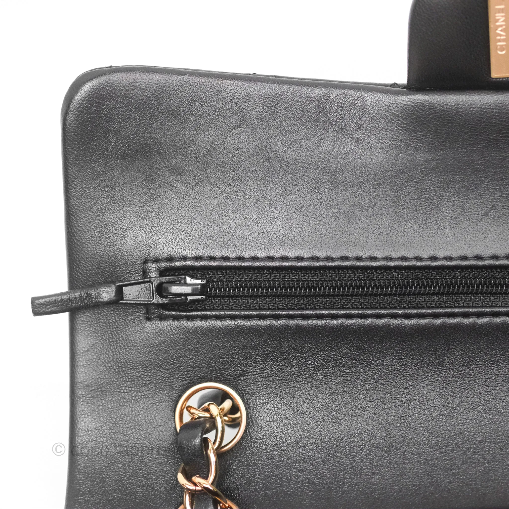 Chanel Small Classic Quilted Flap Black Lambskin Rose Gold Hardware