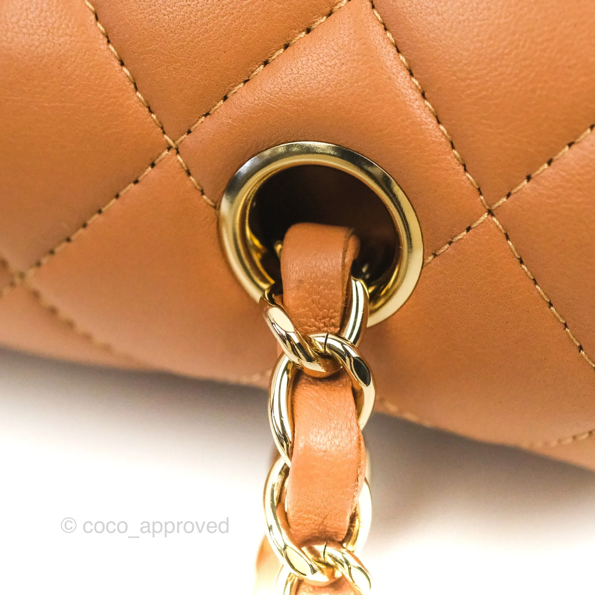 Chanel Small Classic Quilted Flap Dark Beige Caramel Lambskin Gold Hardware 21P