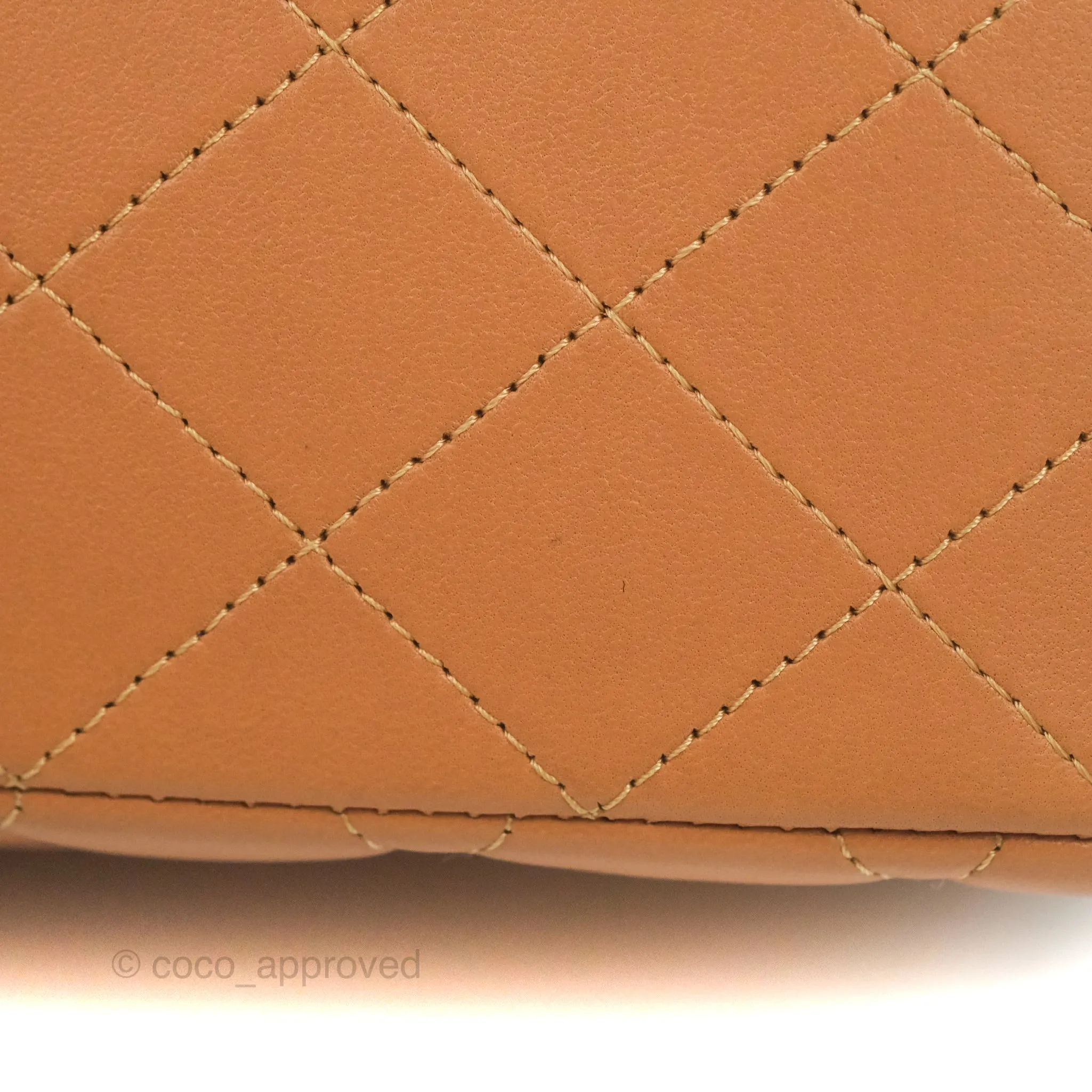 Chanel Small Classic Quilted Flap Dark Beige Caramel Lambskin Gold Hardware 21P