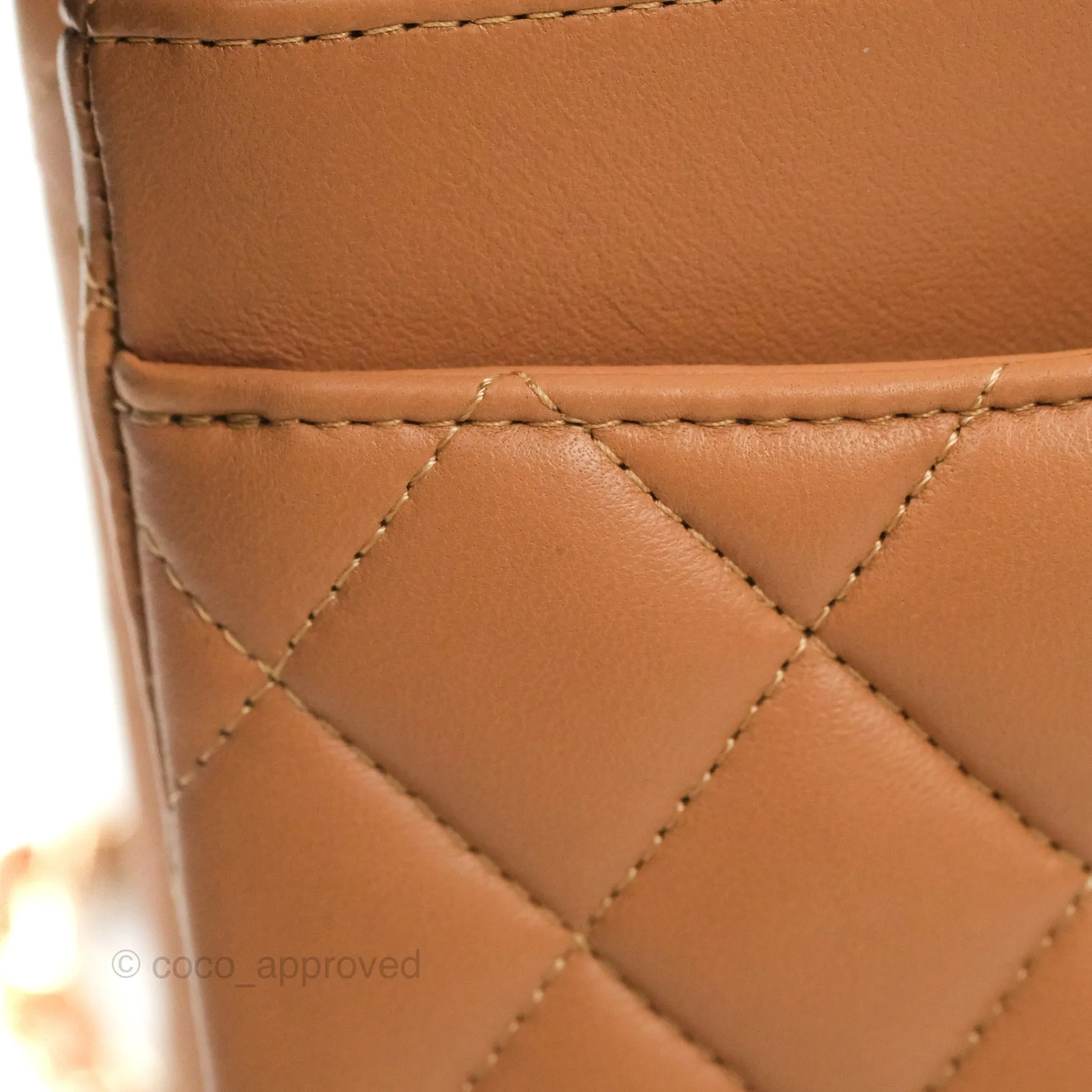 Chanel Small Classic Quilted Flap Dark Beige Caramel Lambskin Gold Hardware 21P