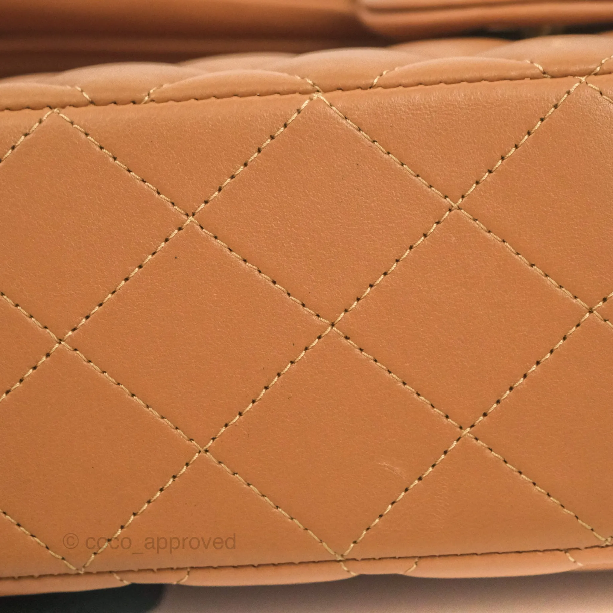 Chanel Small Classic Quilted Flap Dark Beige Caramel Lambskin Gold Hardware 21P