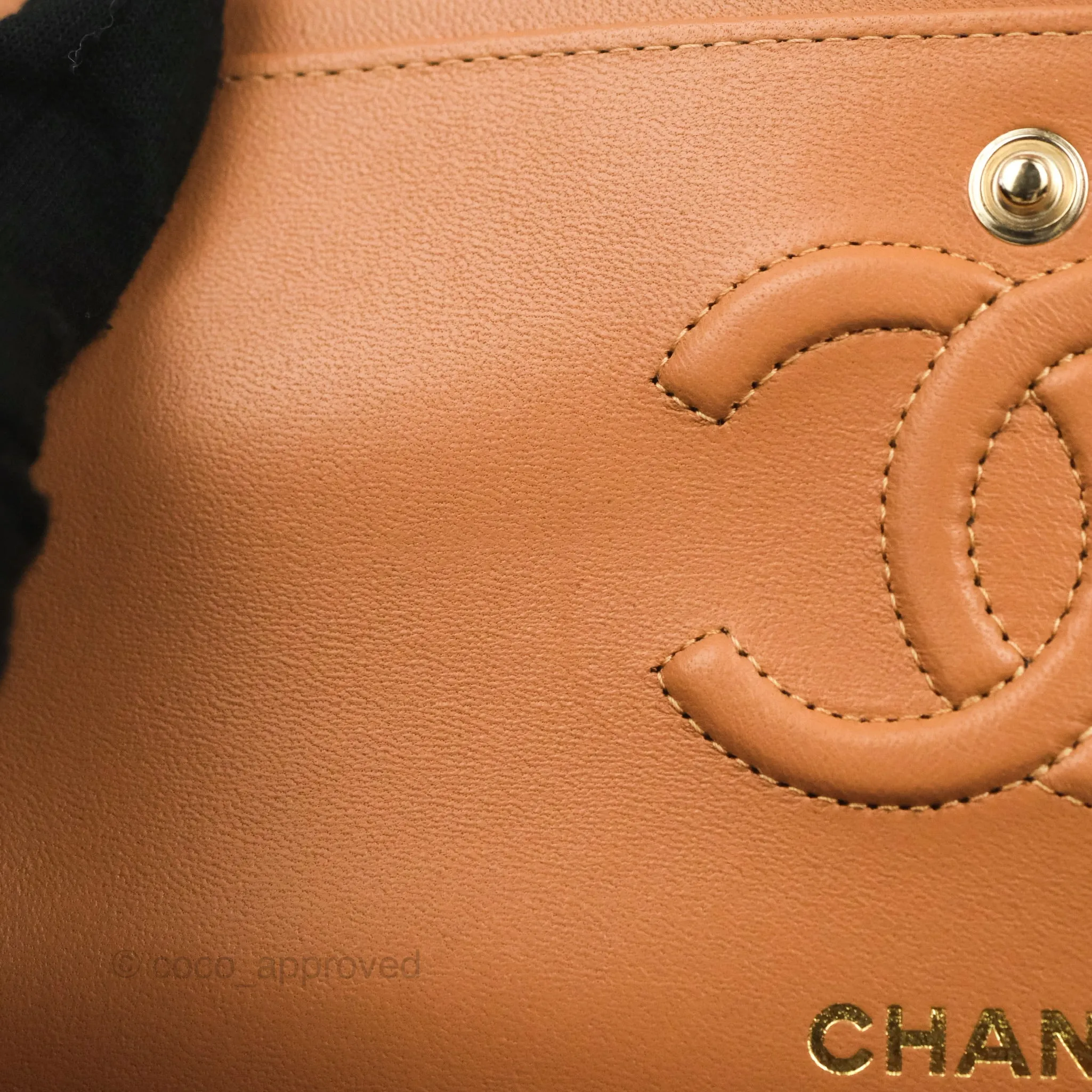 Chanel Small Classic Quilted Flap Dark Beige Caramel Lambskin Gold Hardware 21P