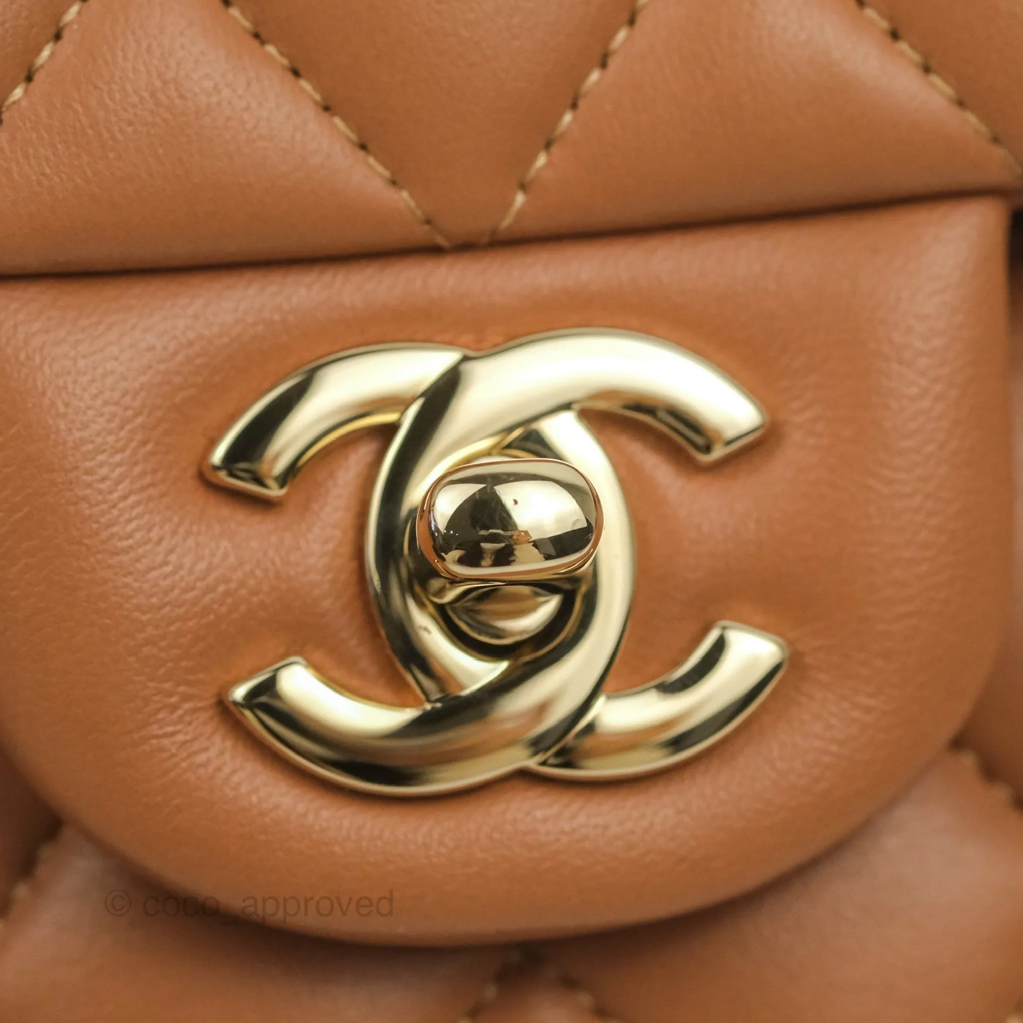 Chanel Small Classic Quilted Flap Dark Beige Caramel Lambskin Gold Hardware 21P