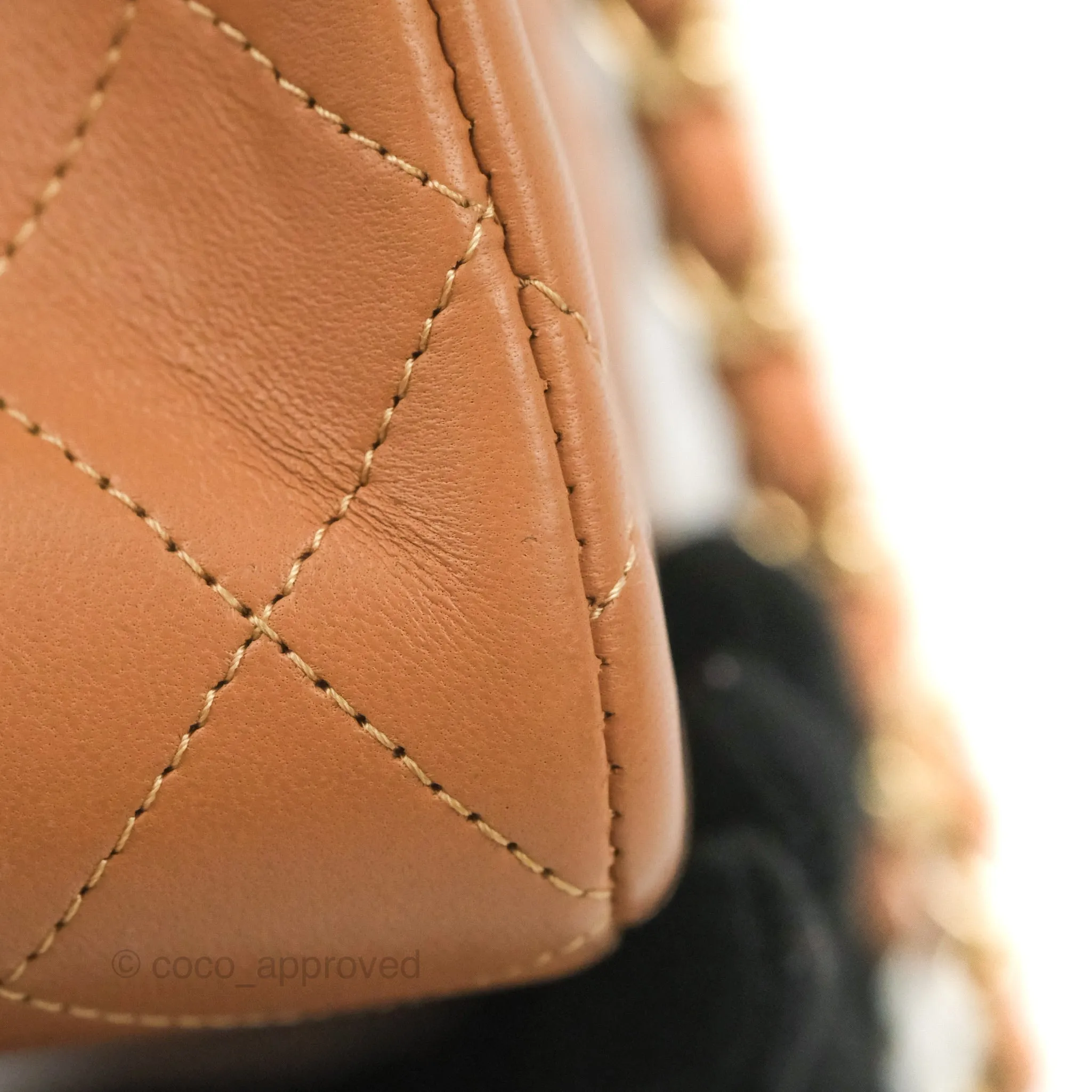 Chanel Small Classic Quilted Flap Dark Beige Caramel Lambskin Gold Hardware 21P