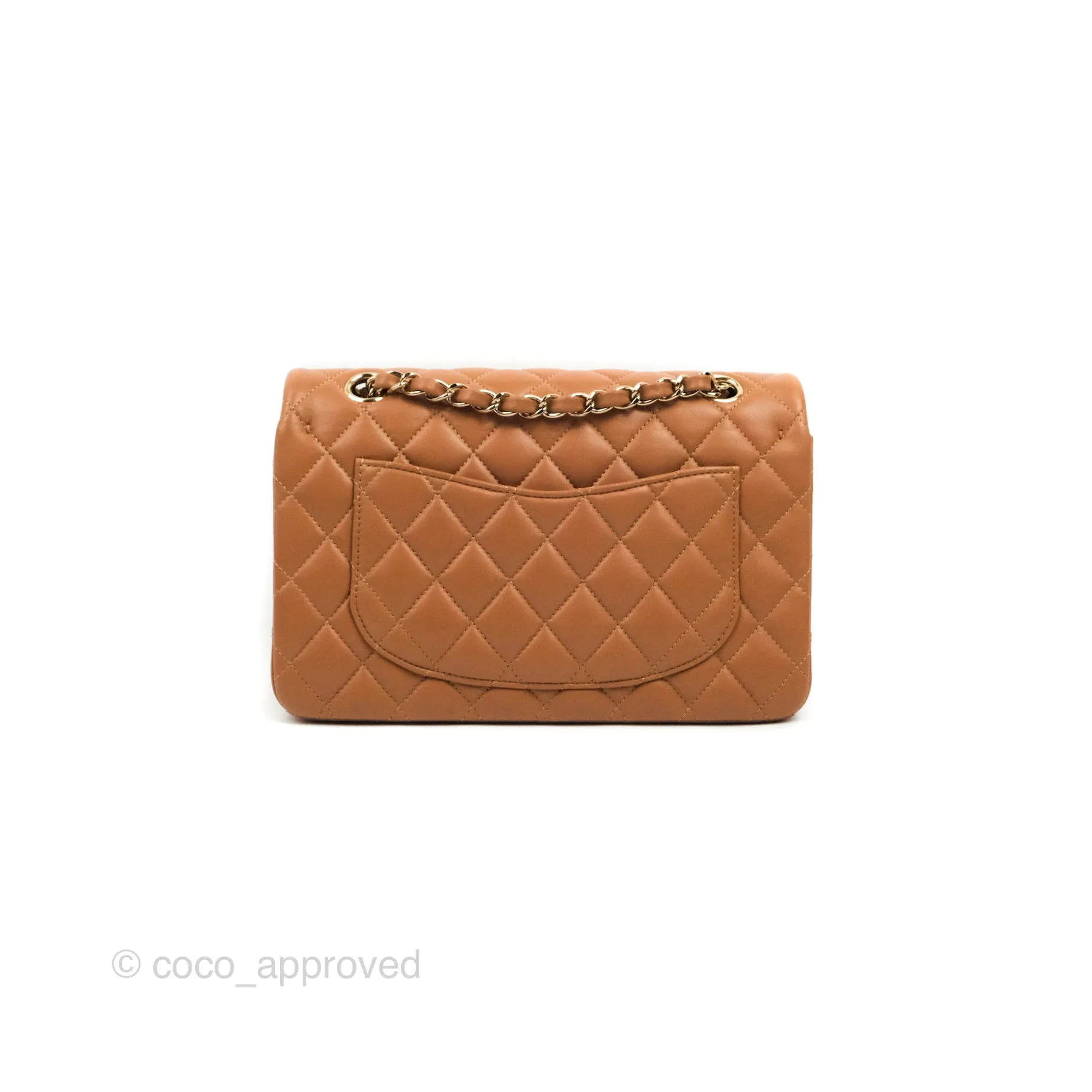 Chanel Small Classic Quilted Flap Dark Beige Caramel Lambskin Gold Hardware 21P