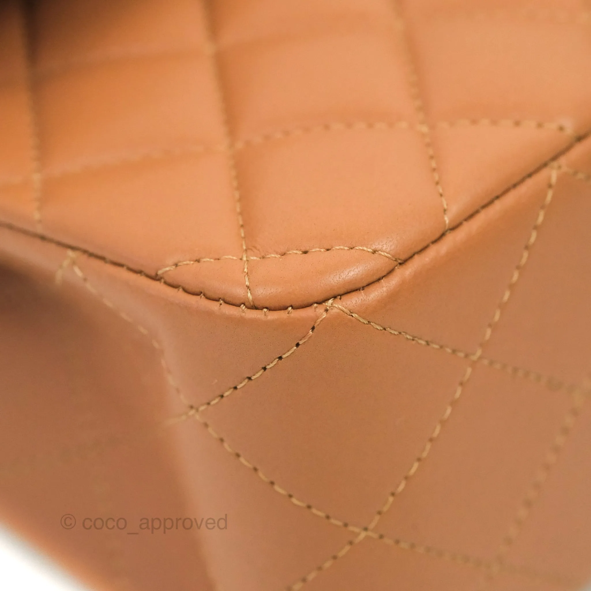 Chanel Small Classic Quilted Flap Dark Beige Caramel Lambskin Gold Hardware 21P
