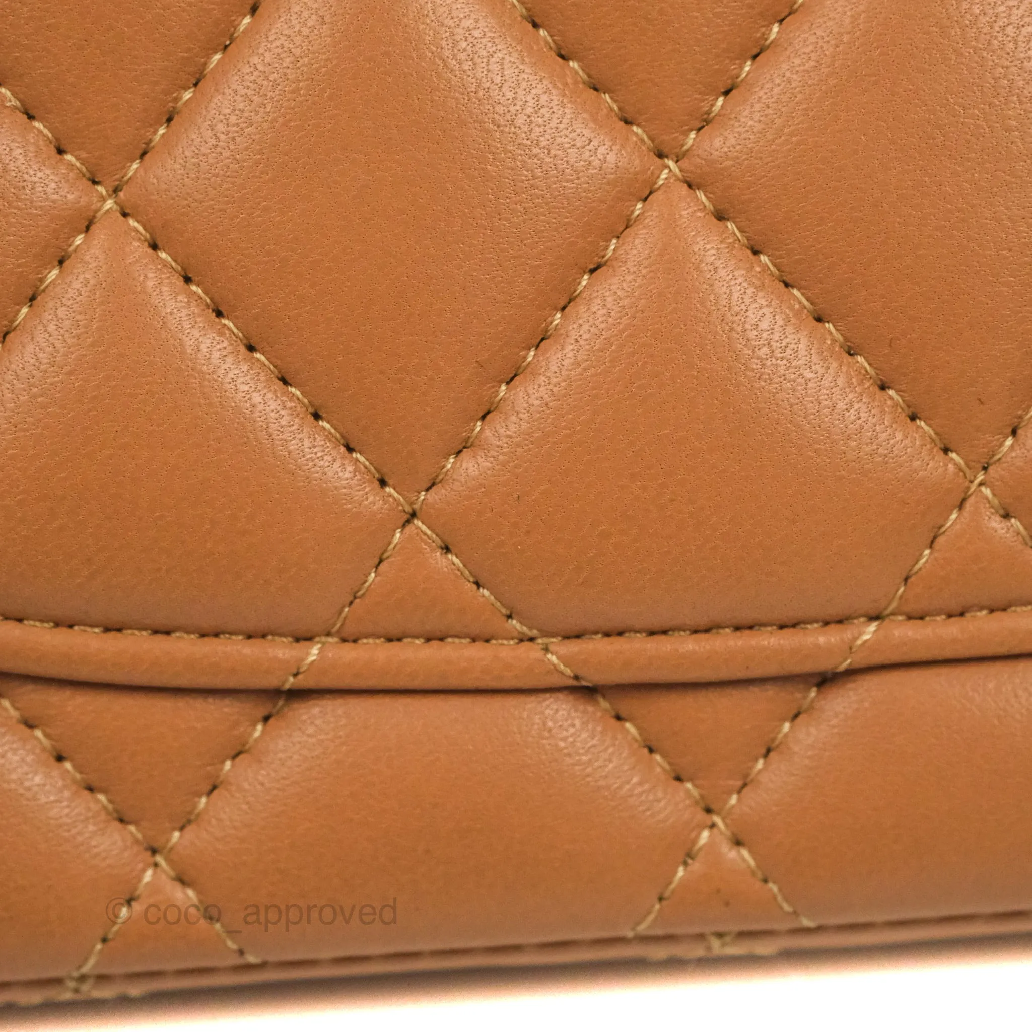 Chanel Small Classic Quilted Flap Dark Beige Caramel Lambskin Gold Hardware 21P