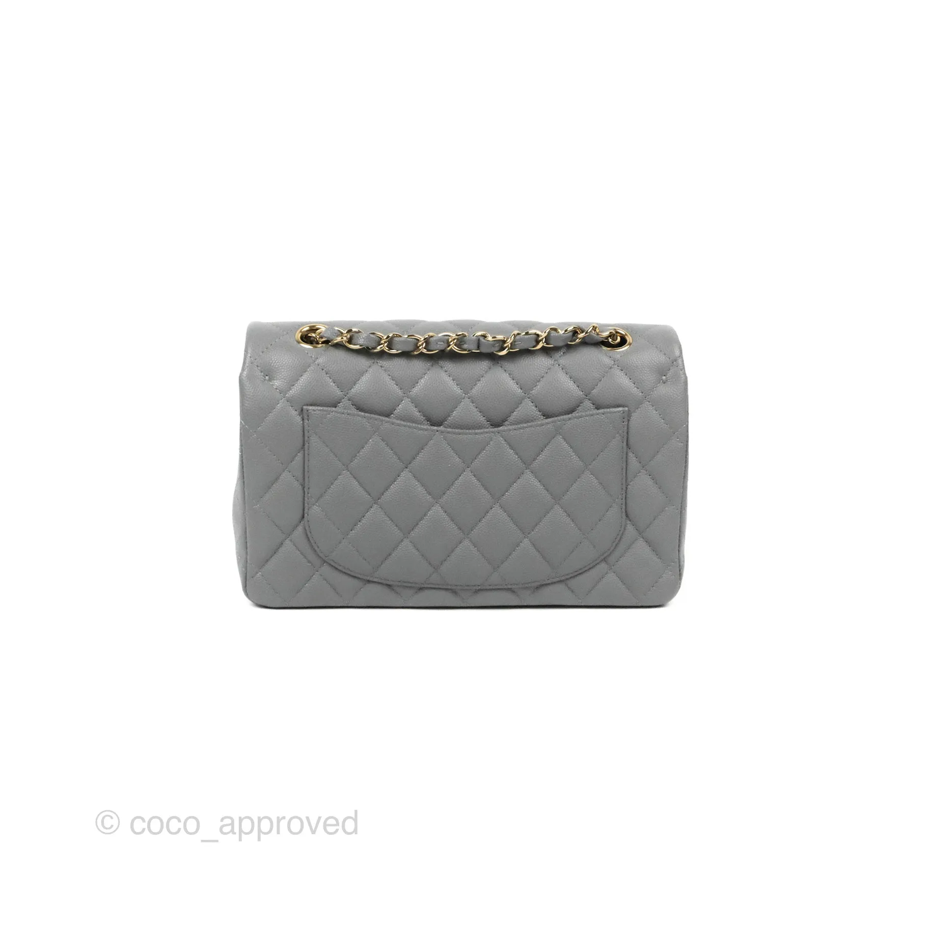 Chanel Small Classic Quilted Flap Grey Caviar Gold Hardware 20C