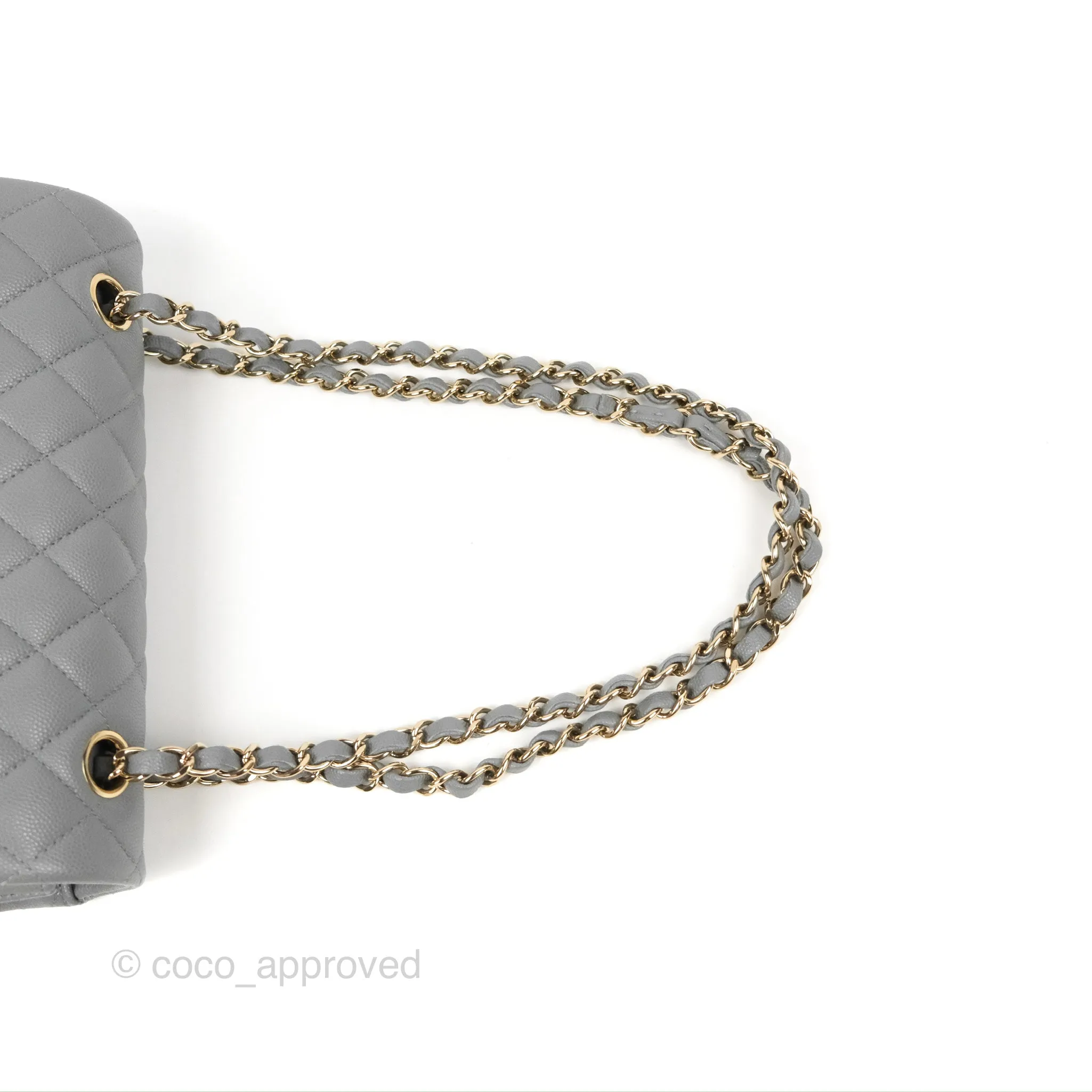 Chanel Small Classic Quilted Flap Grey Caviar Gold Hardware 20C