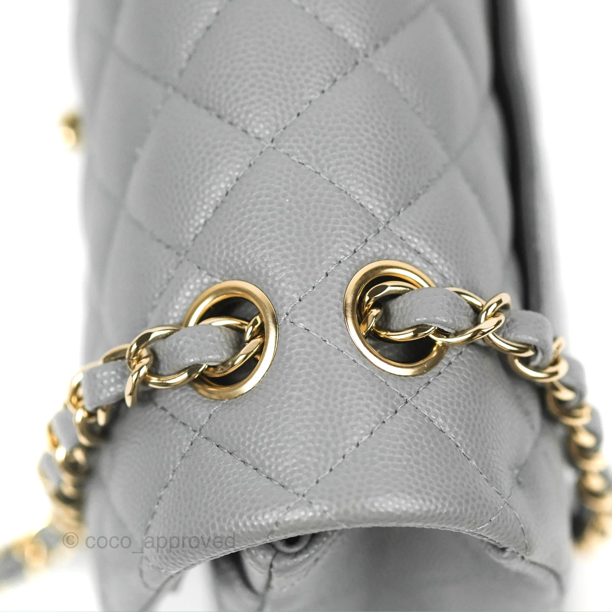 Chanel Small Classic Quilted Flap Grey Caviar Gold Hardware 20C