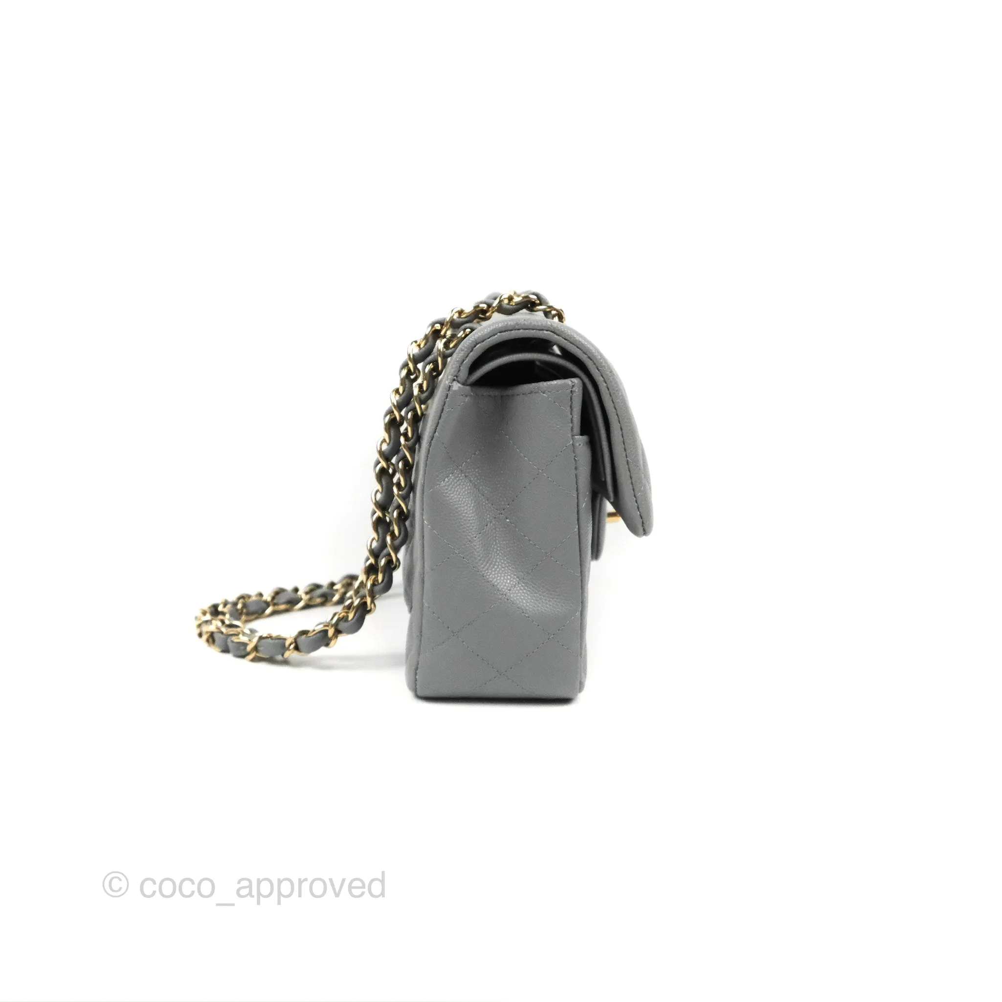 Chanel Small Classic Quilted Flap Grey Caviar Gold Hardware 20C