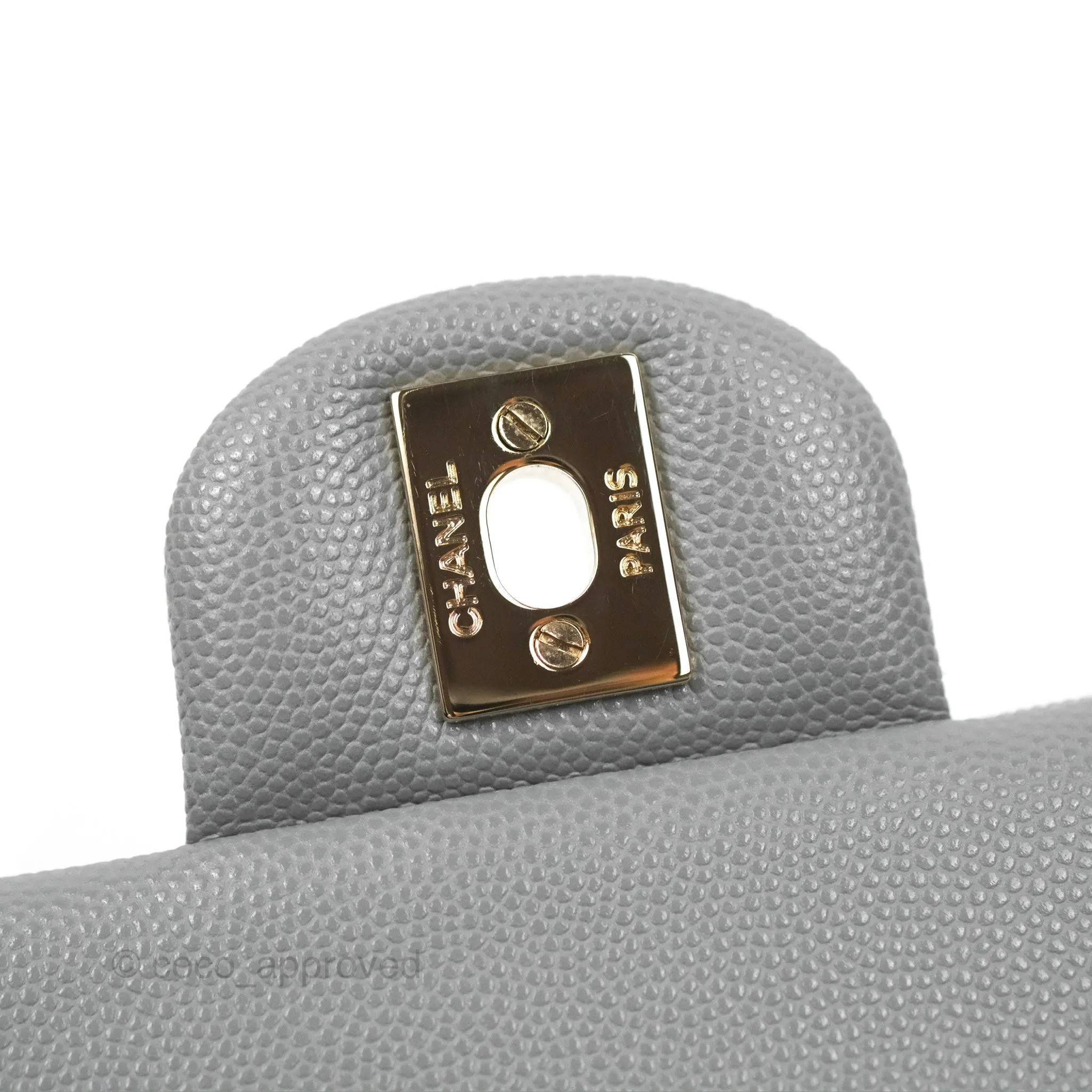 Chanel Small Classic Quilted Flap Grey Caviar Gold Hardware 20C