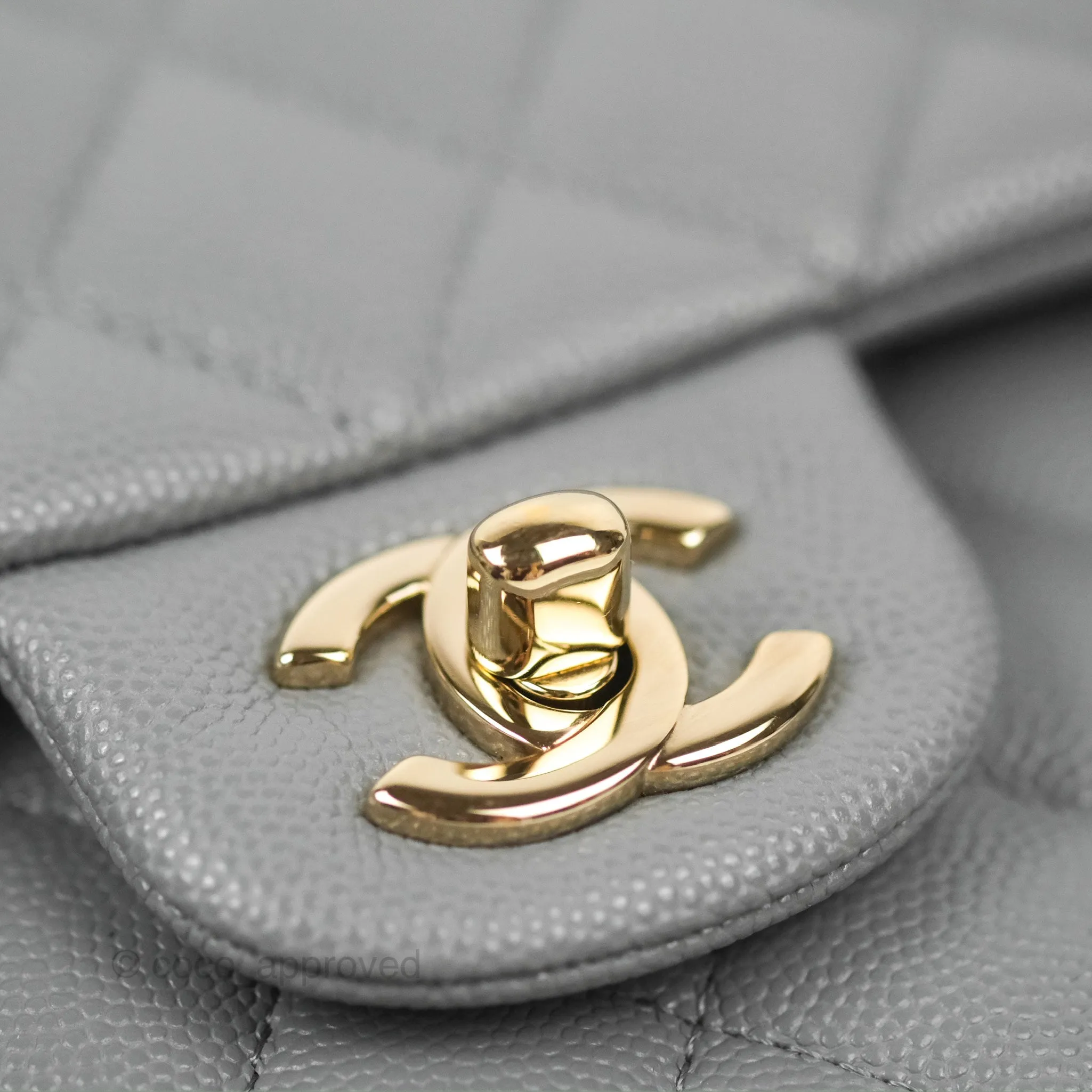 Chanel Small Classic Quilted Flap Grey Caviar Gold Hardware 20C
