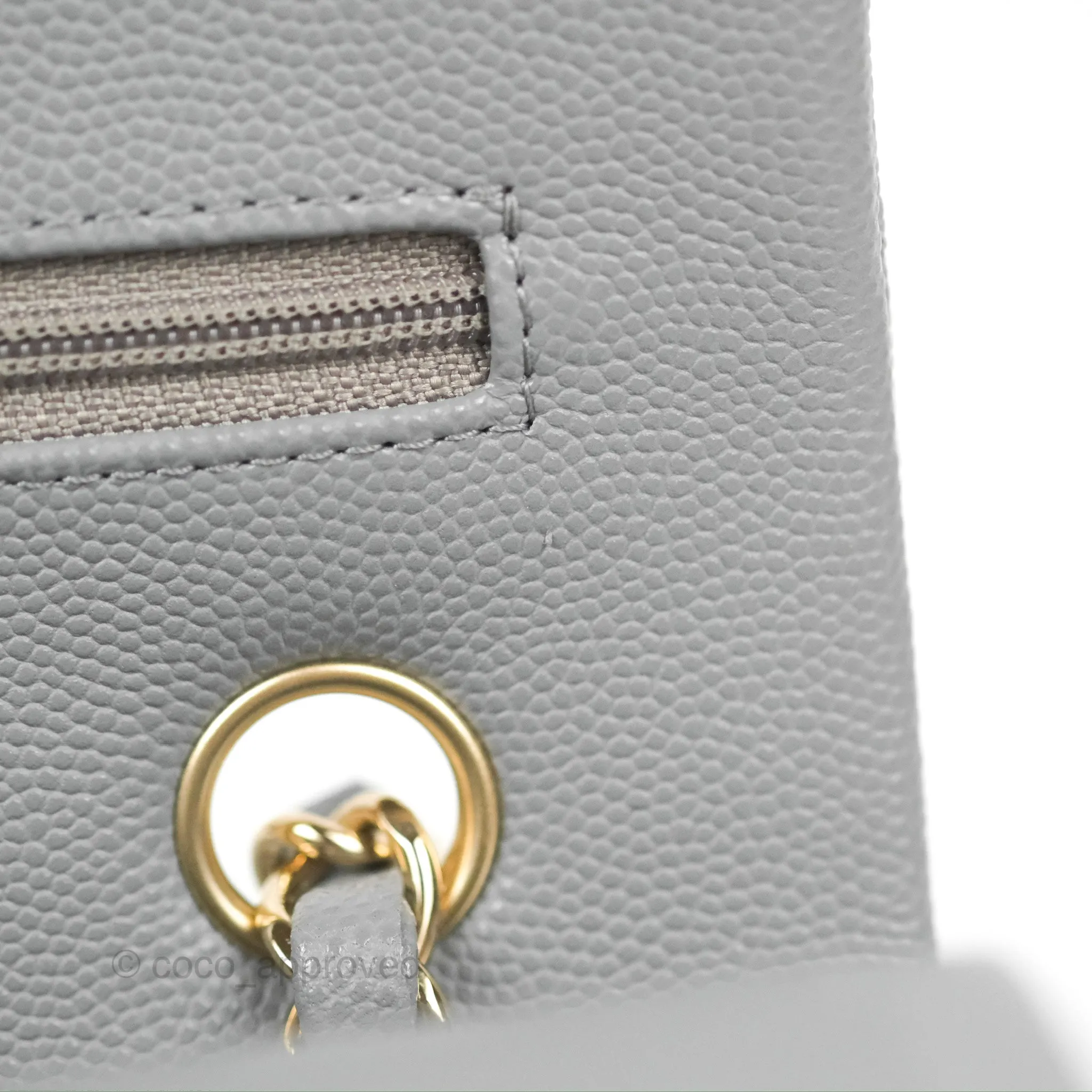 Chanel Small Classic Quilted Flap Grey Caviar Gold Hardware 20C