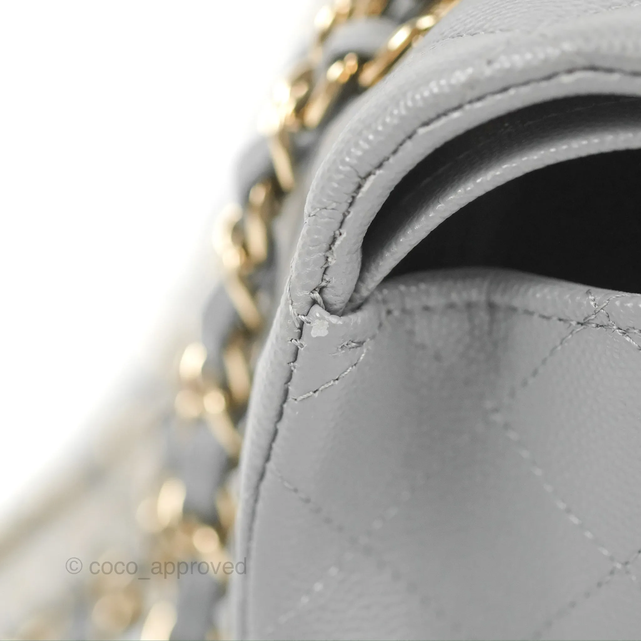 Chanel Small Classic Quilted Flap Grey Caviar Gold Hardware 20C