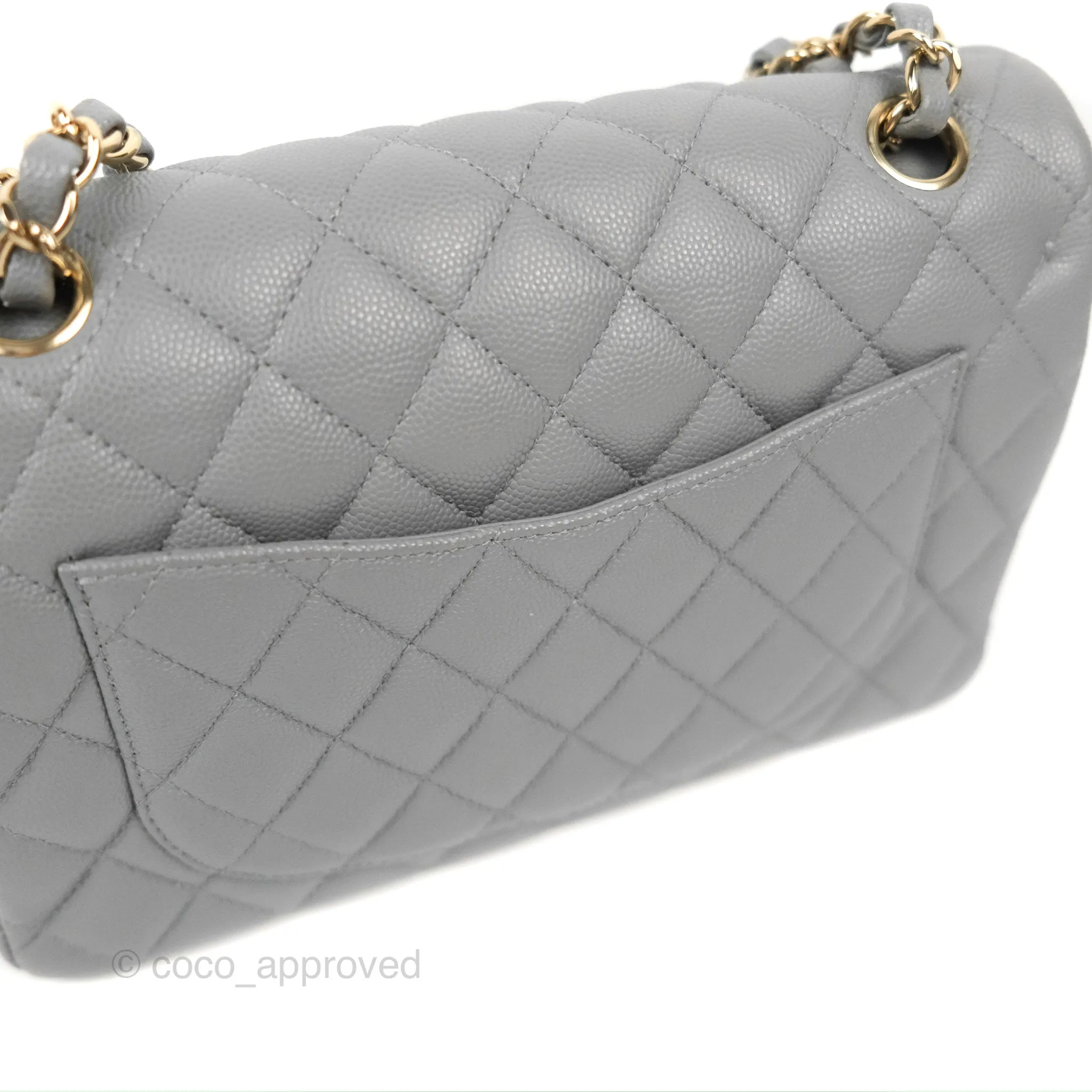 Chanel Small Classic Quilted Flap Grey Caviar Gold Hardware 20C