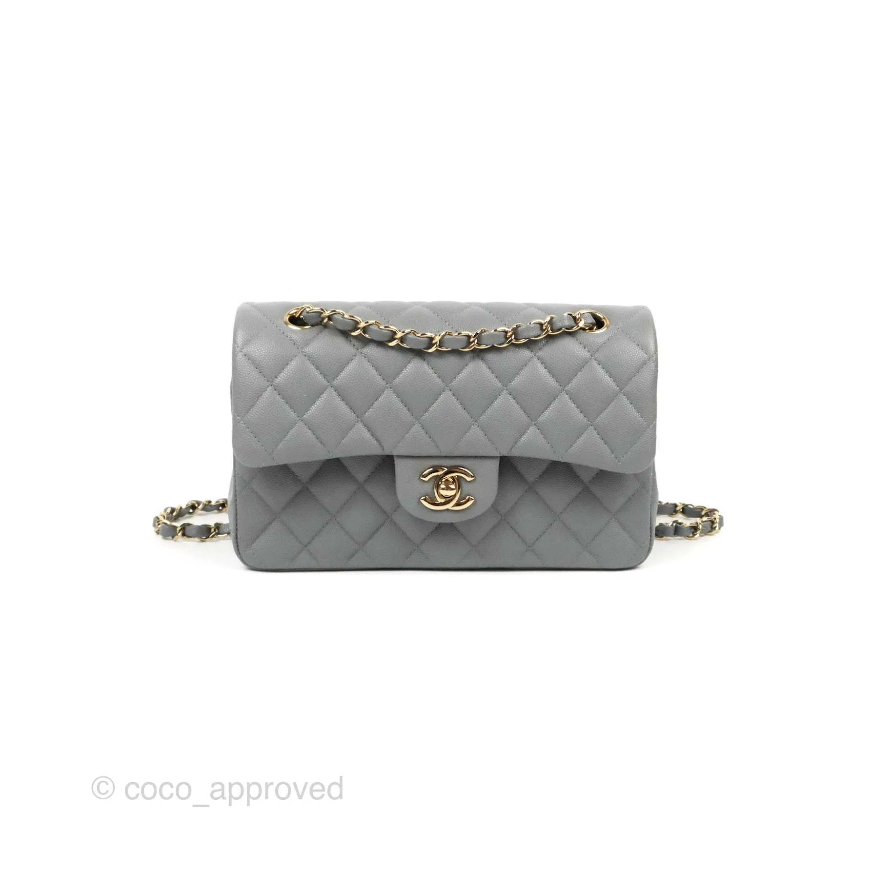 Chanel Small Classic Quilted Flap Grey Caviar Gold Hardware 20C