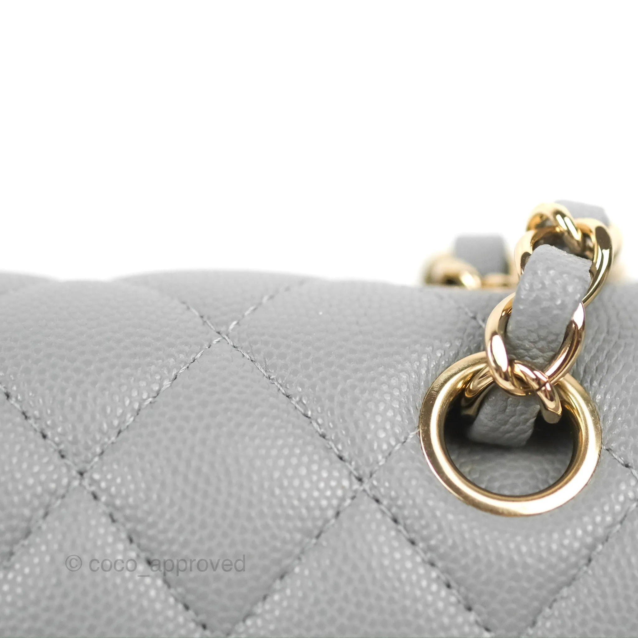 Chanel Small Classic Quilted Flap Grey Caviar Gold Hardware 20C