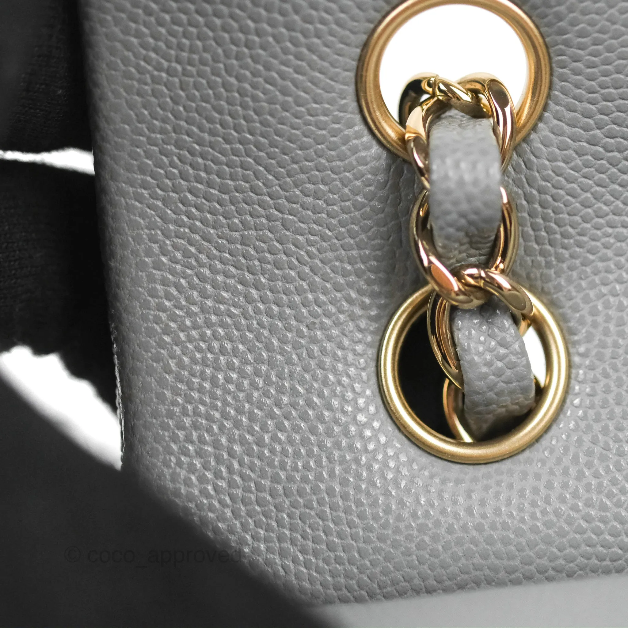 Chanel Small Classic Quilted Flap Grey Caviar Gold Hardware 20C