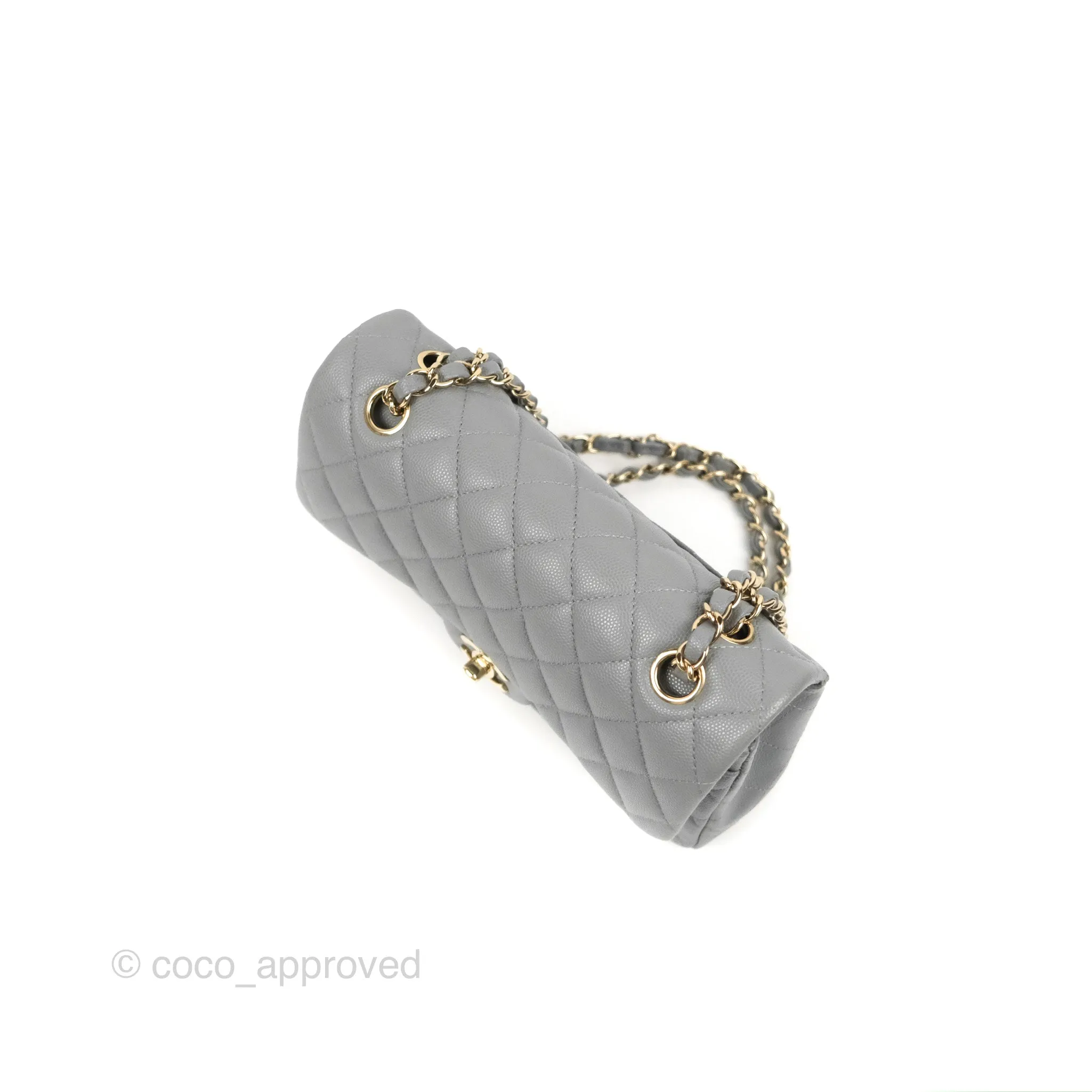 Chanel Small Classic Quilted Flap Grey Caviar Gold Hardware 20C