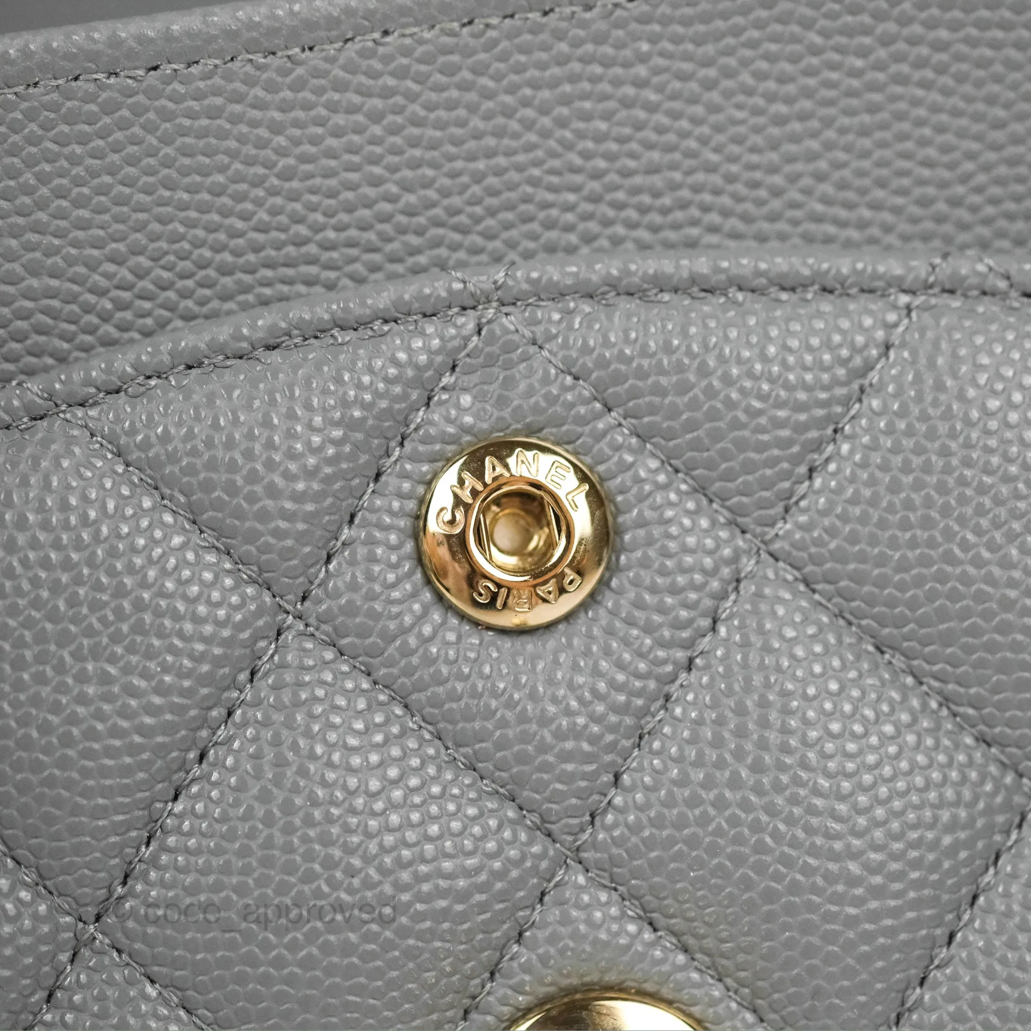 Chanel Small Classic Quilted Flap Grey Caviar Gold Hardware 20C
