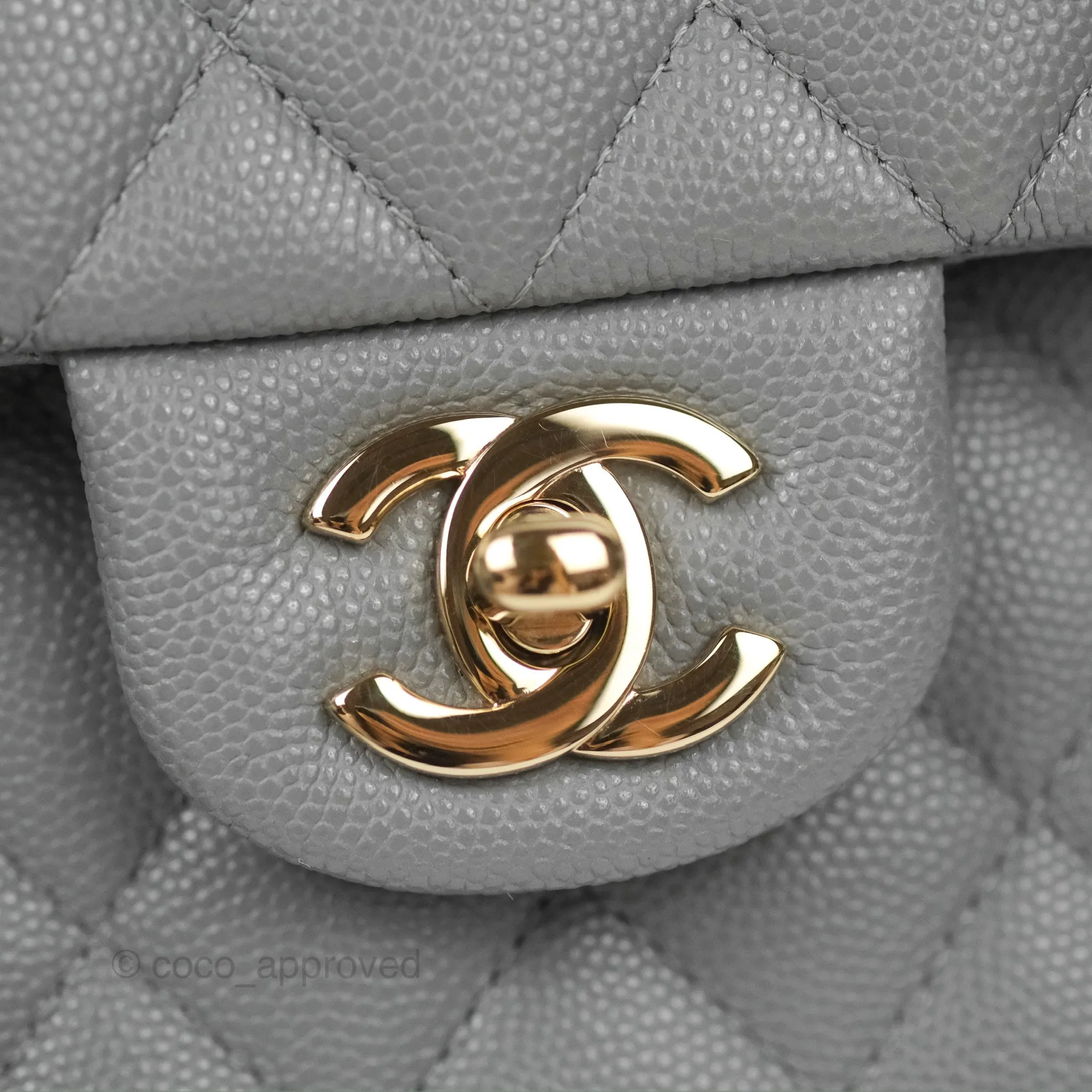 Chanel Small Classic Quilted Flap Grey Caviar Gold Hardware 20C