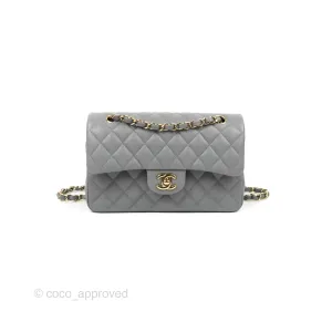 Chanel Small Classic Quilted Flap Grey Caviar Gold Hardware 20C