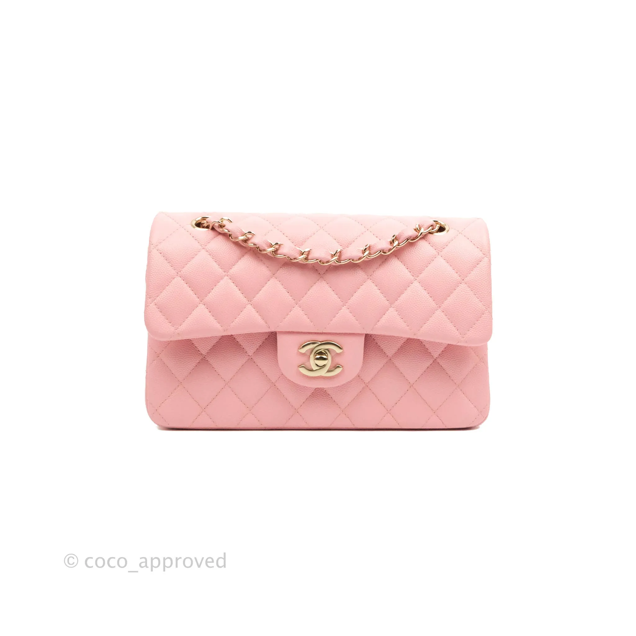 Chanel Small Classic Quilted Flap Pink Caviar Gold Hardware 22C