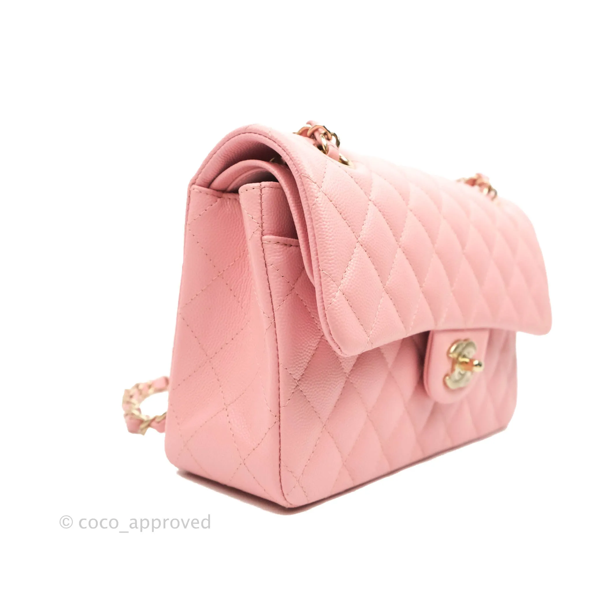 Chanel Small Classic Quilted Flap Pink Caviar Gold Hardware 22C
