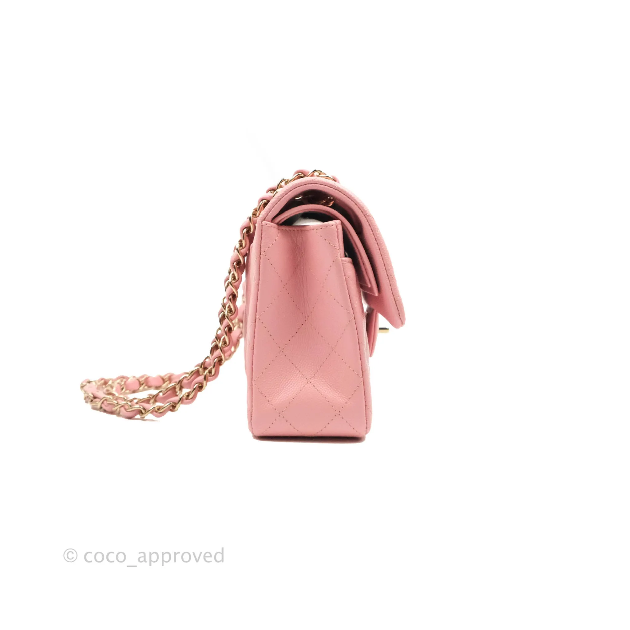Chanel Small Classic Quilted Flap Pink Caviar Gold Hardware 22C
