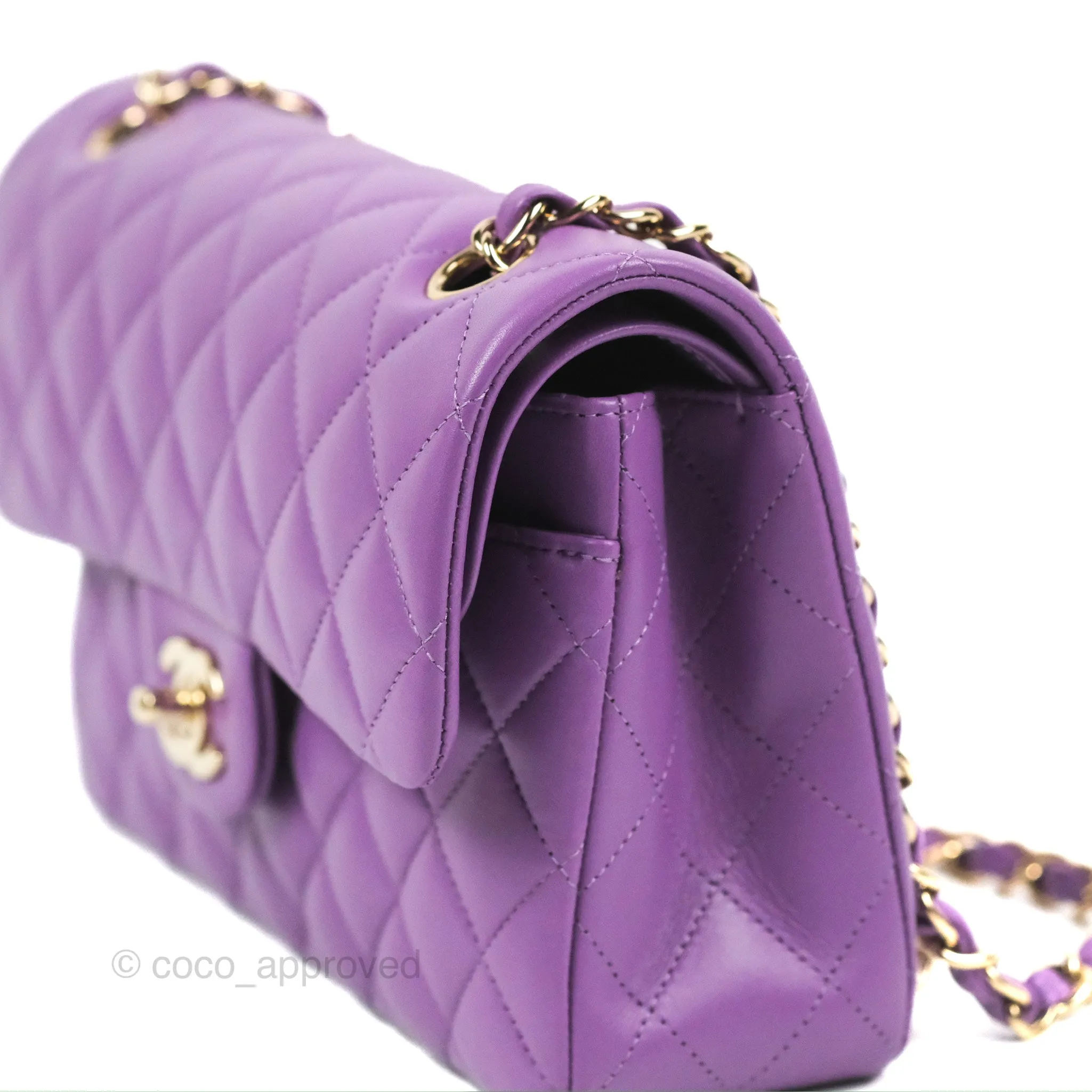 Chanel Small Classic Quilted Flap Purple Lambskin Gold Hardware