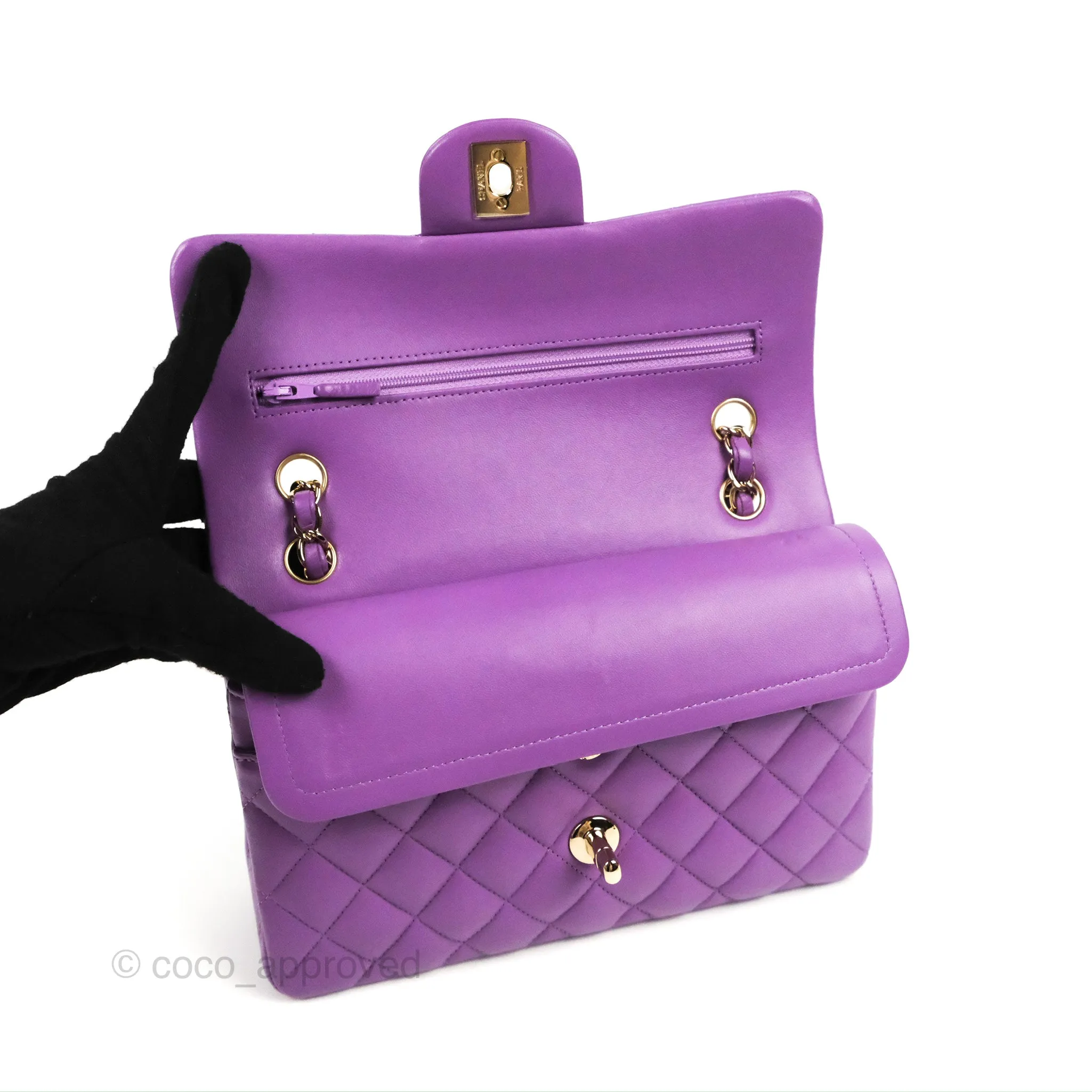 Chanel Small Classic Quilted Flap Purple Lambskin Gold Hardware