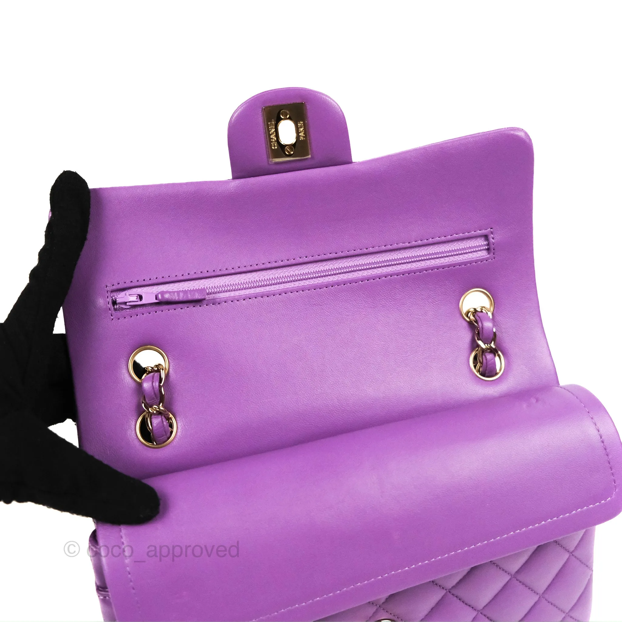 Chanel Small Classic Quilted Flap Purple Lambskin Gold Hardware