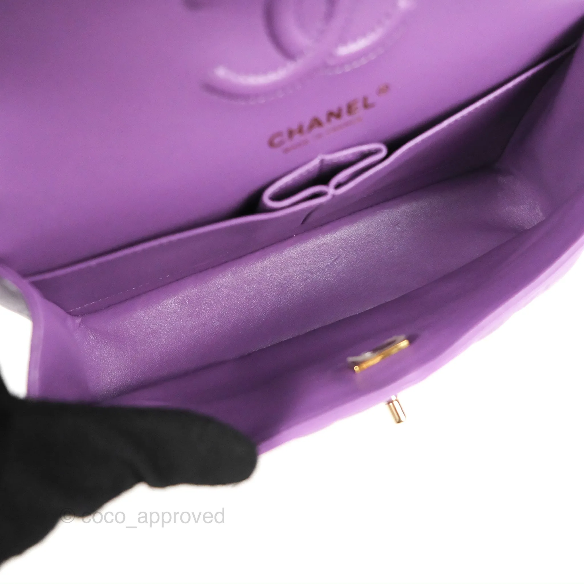 Chanel Small Classic Quilted Flap Purple Lambskin Gold Hardware