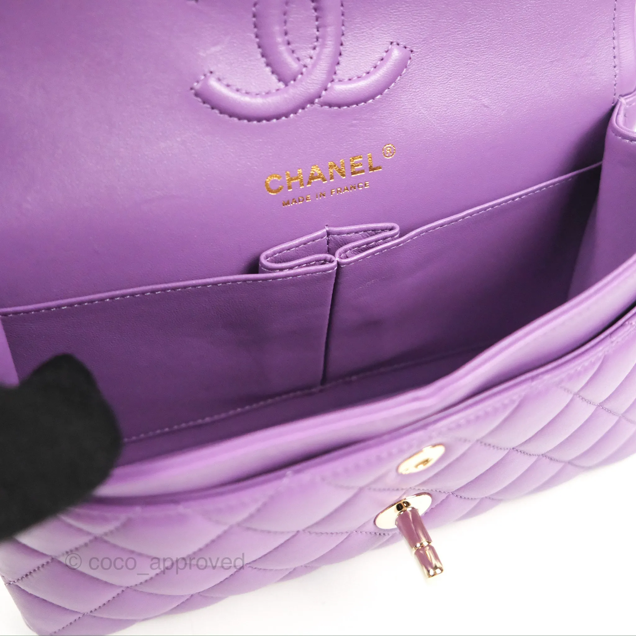 Chanel Small Classic Quilted Flap Purple Lambskin Gold Hardware