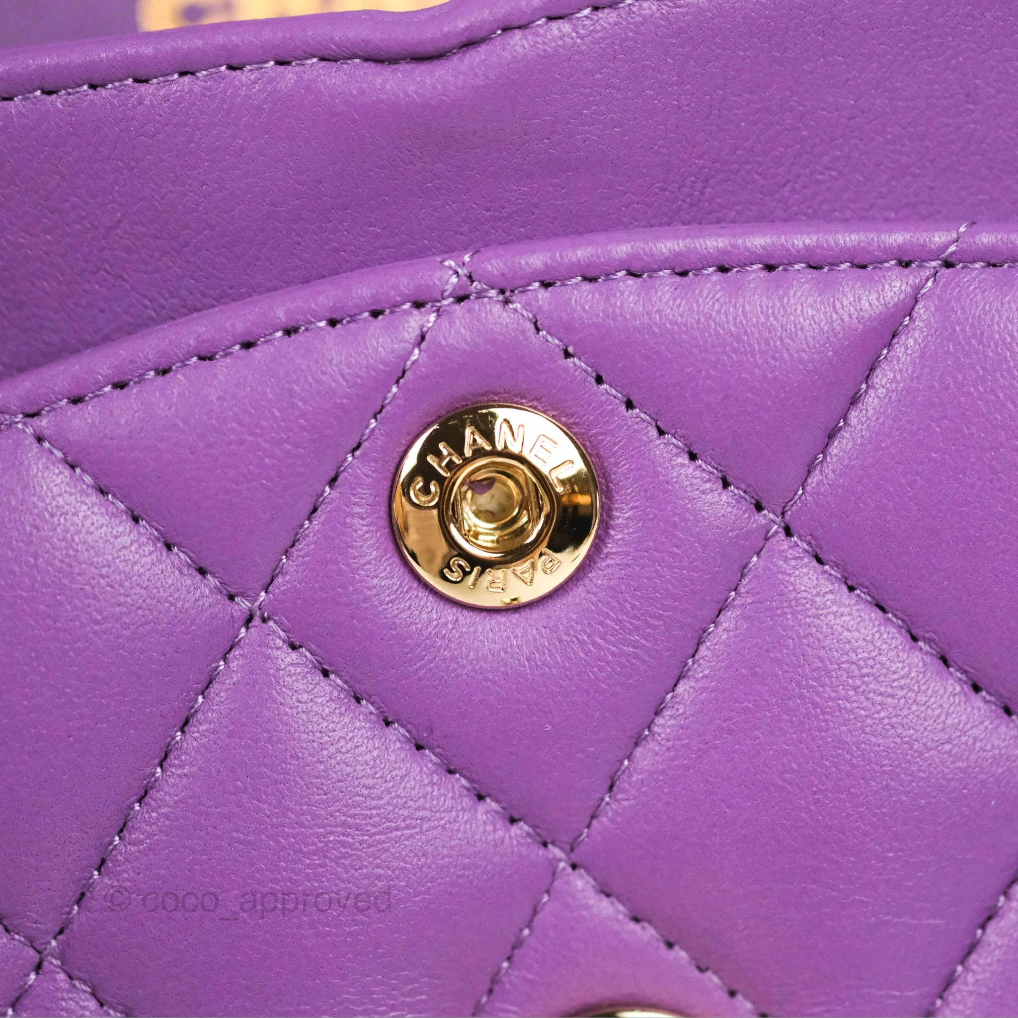 Chanel Small Classic Quilted Flap Purple Lambskin Gold Hardware