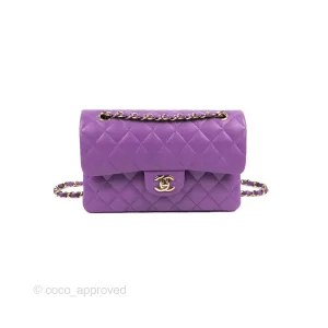 Chanel Small Classic Quilted Flap Purple Lambskin Gold Hardware