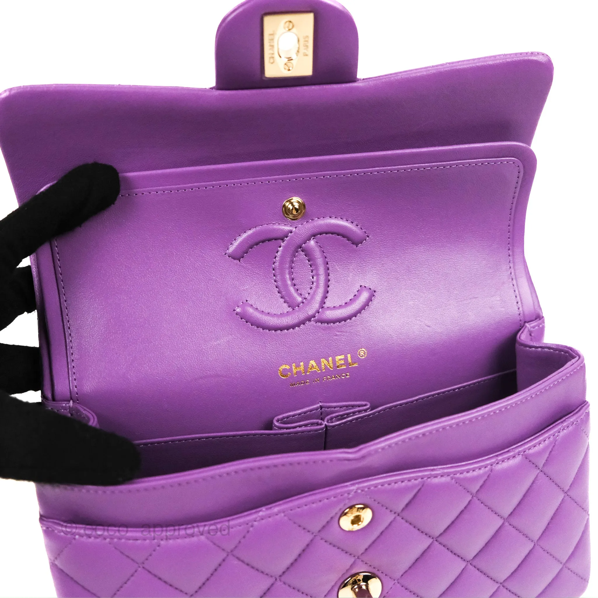 Chanel Small Classic Quilted Flap Purple Lambskin Gold Hardware