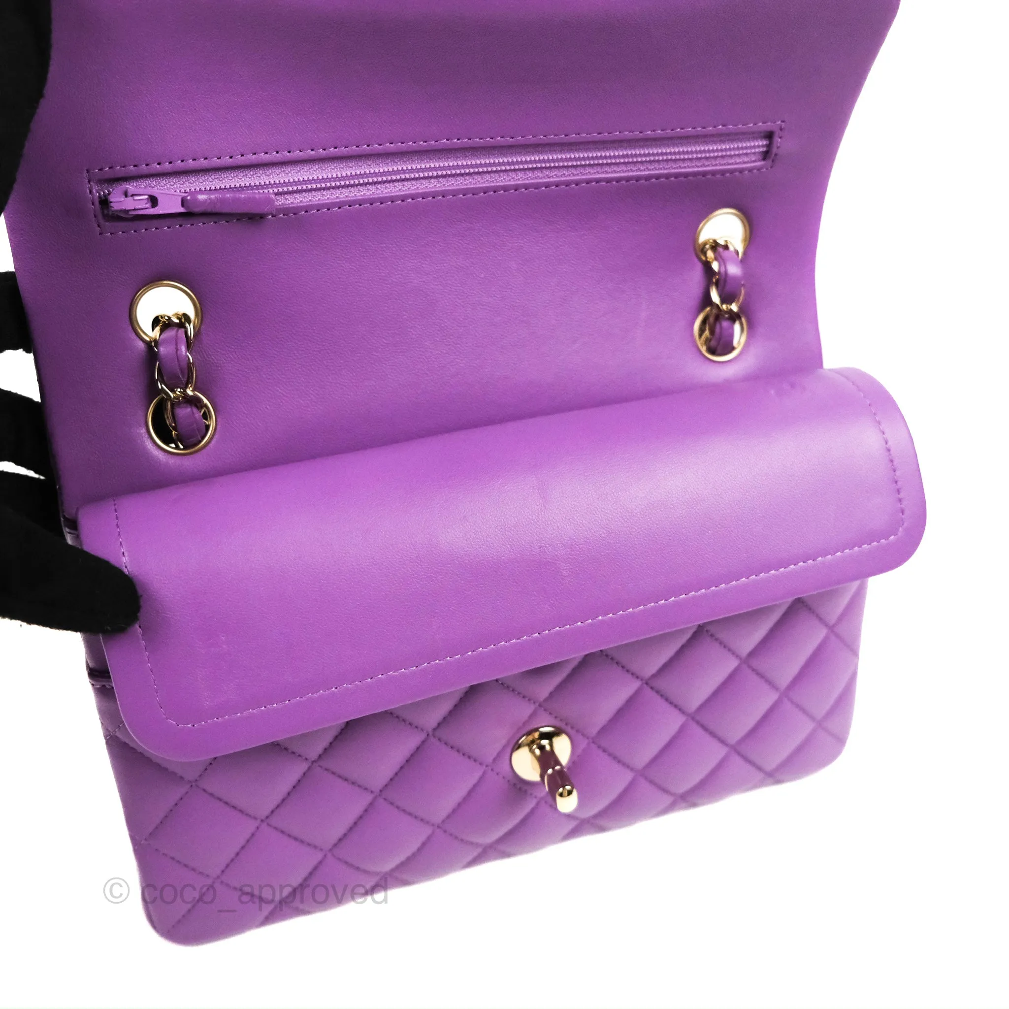 Chanel Small Classic Quilted Flap Purple Lambskin Gold Hardware