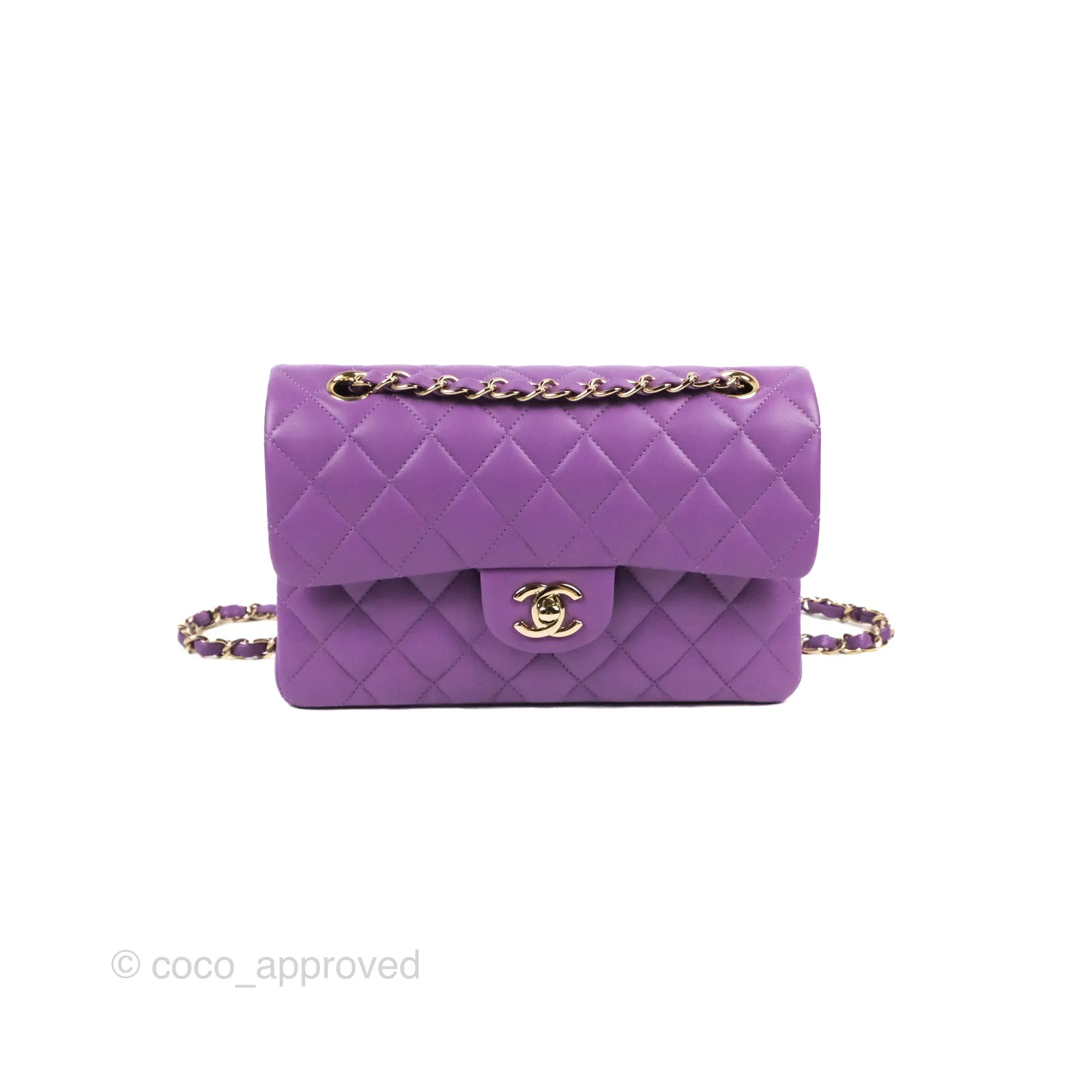 Chanel Small Classic Quilted Flap Purple Lambskin Gold Hardware